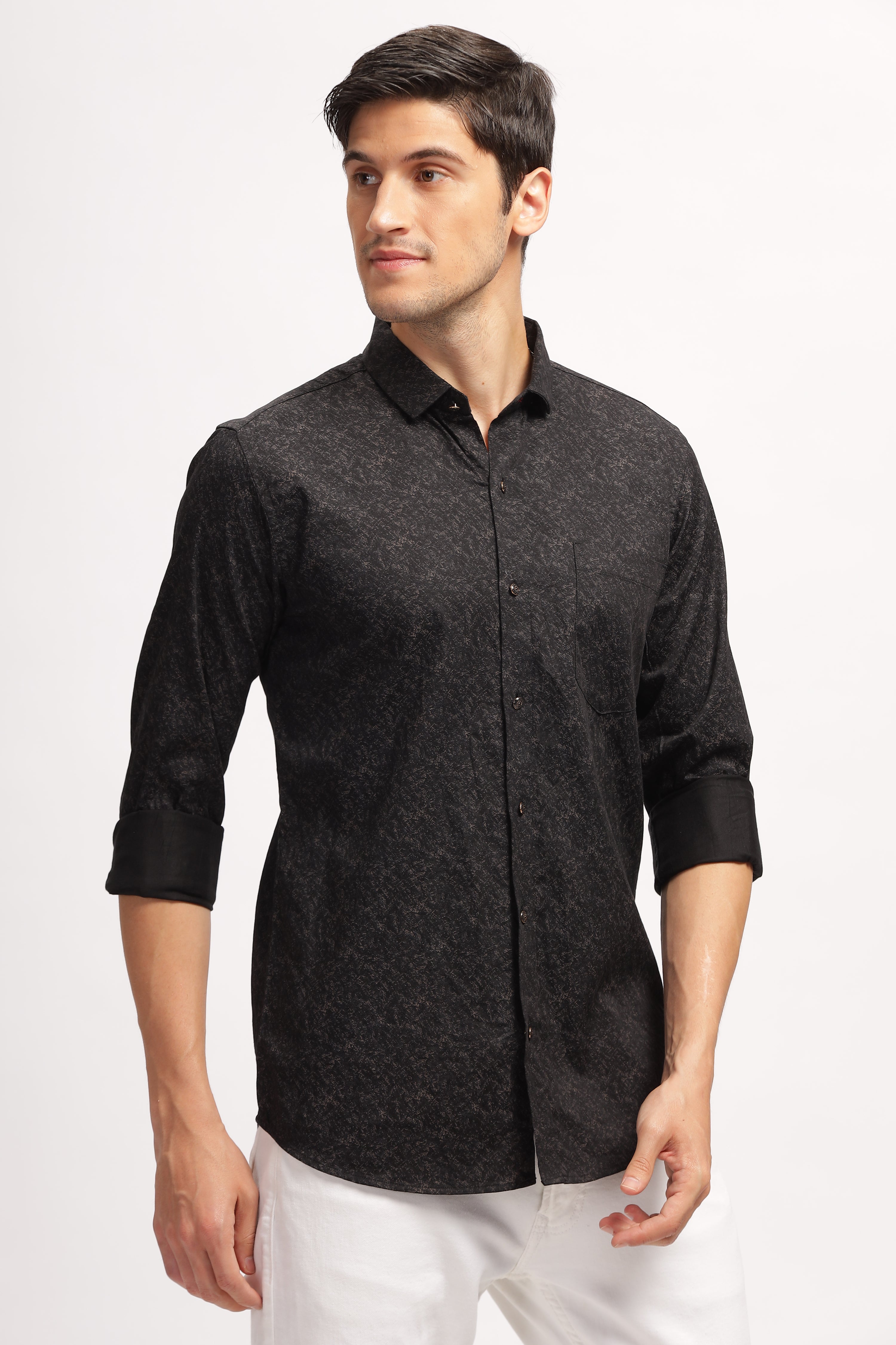 Micro Print Black Casual Shirt