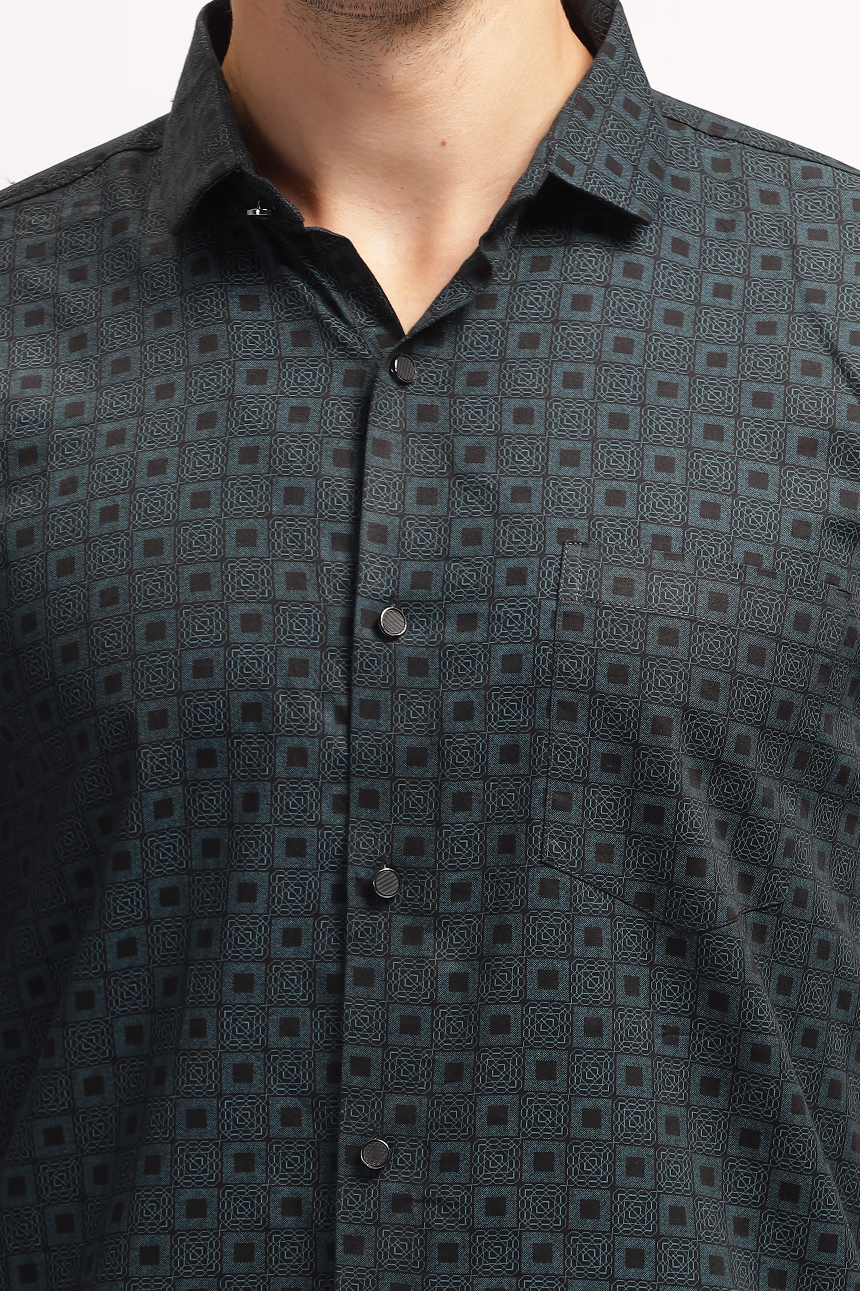 Square Blocks Design Printed Blue Shirt