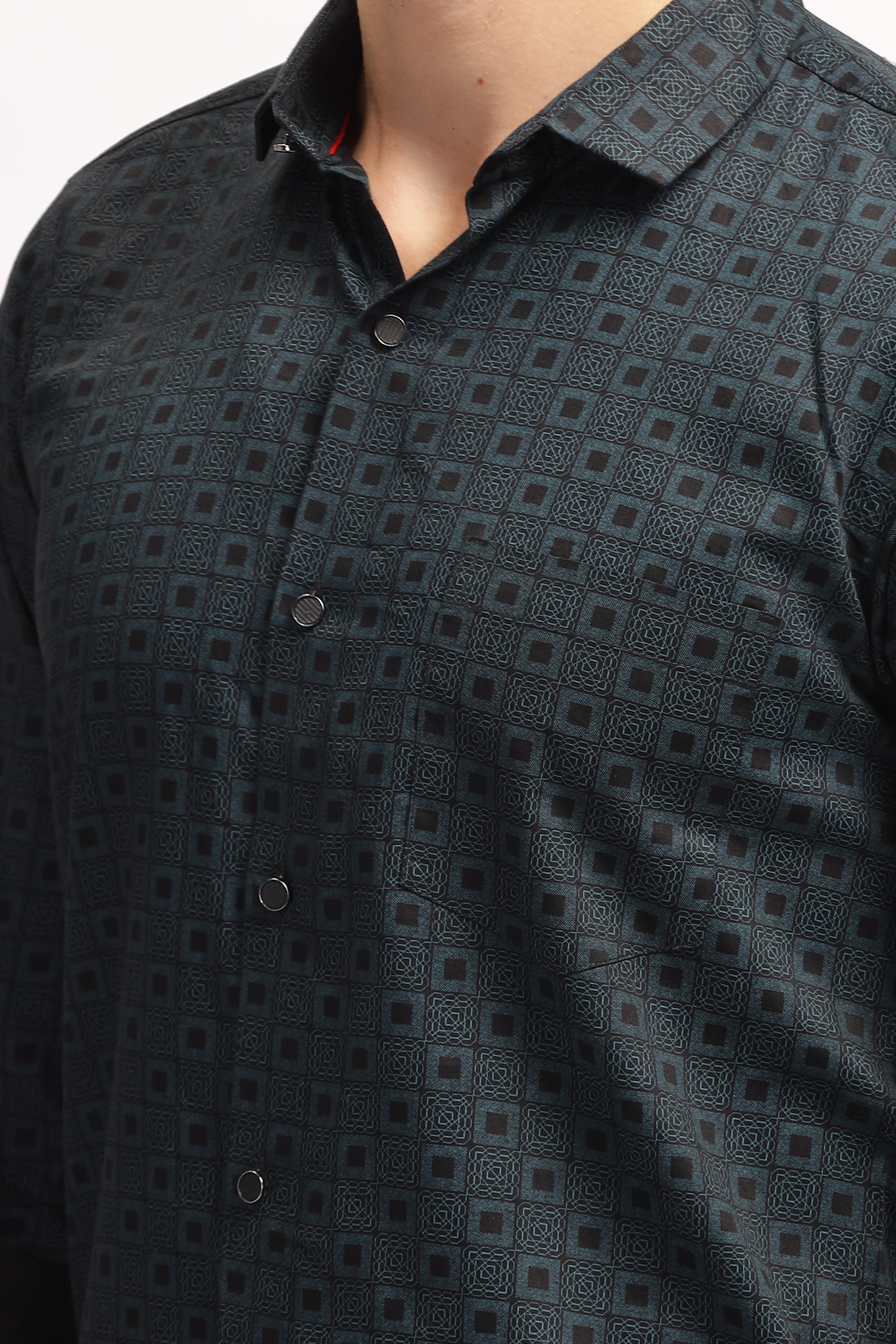 Square Blocks Design Printed Blue Shirt