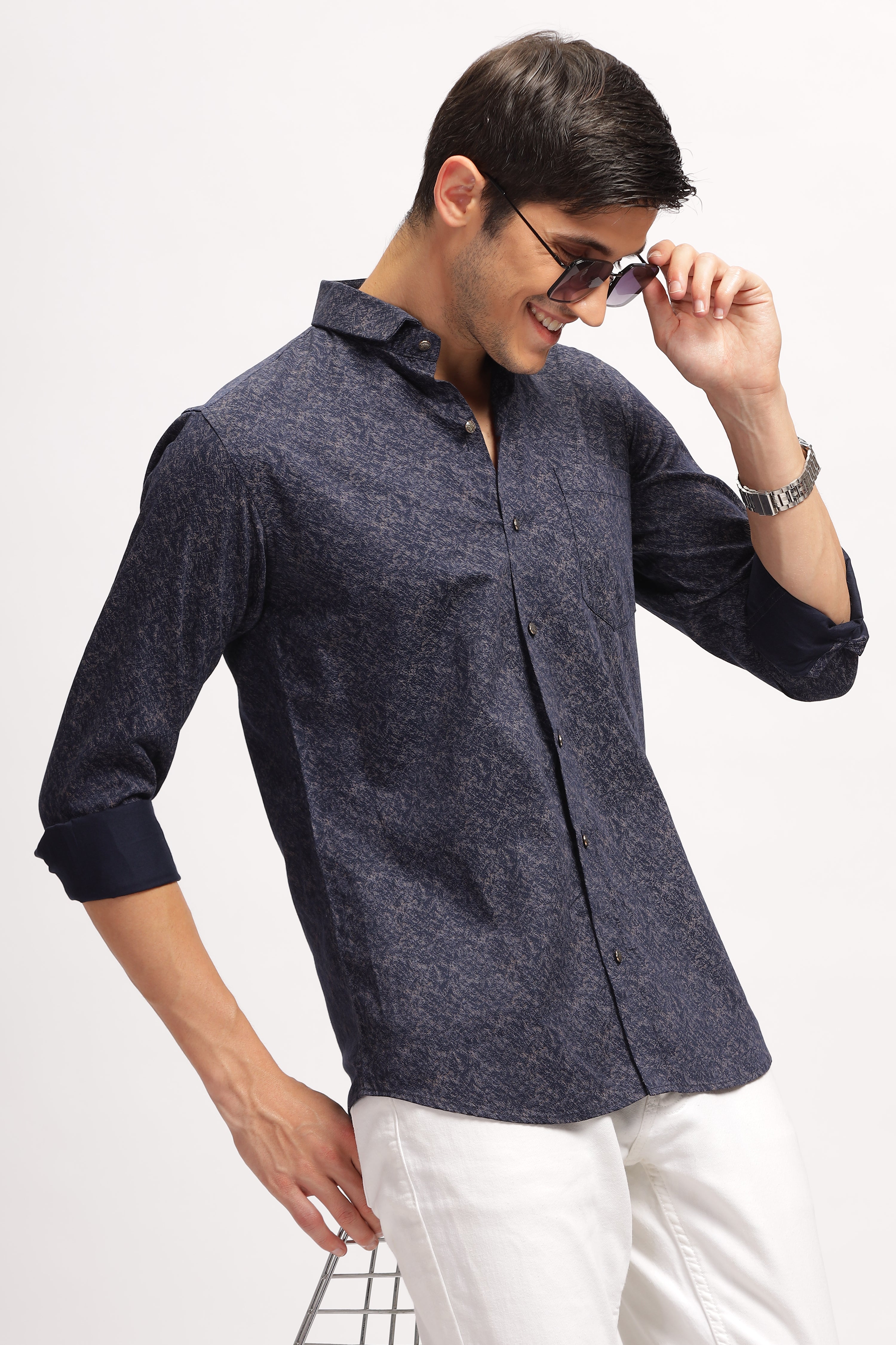 Micro Print Blue Casual Shirt