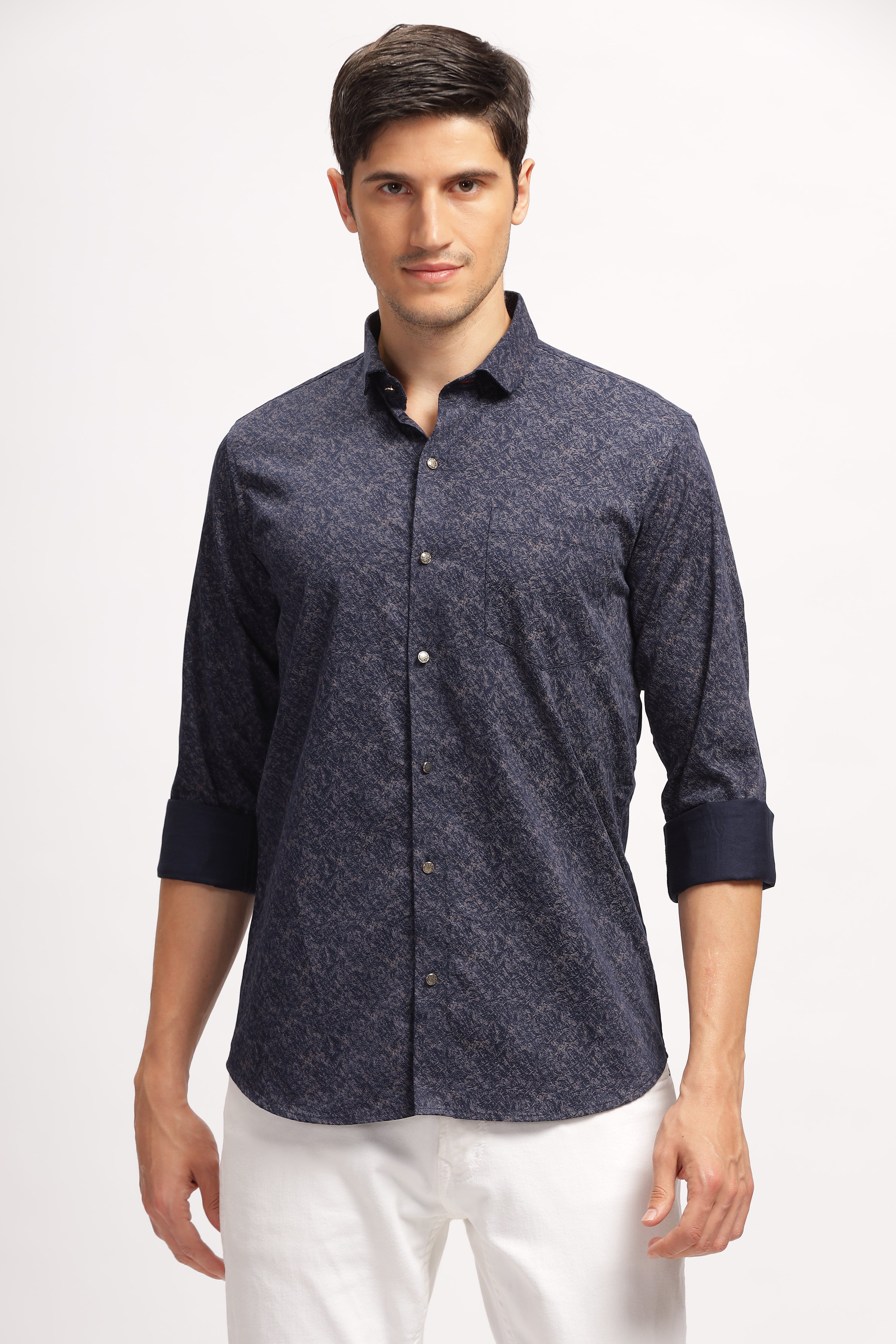 Micro Print Blue Casual Shirt