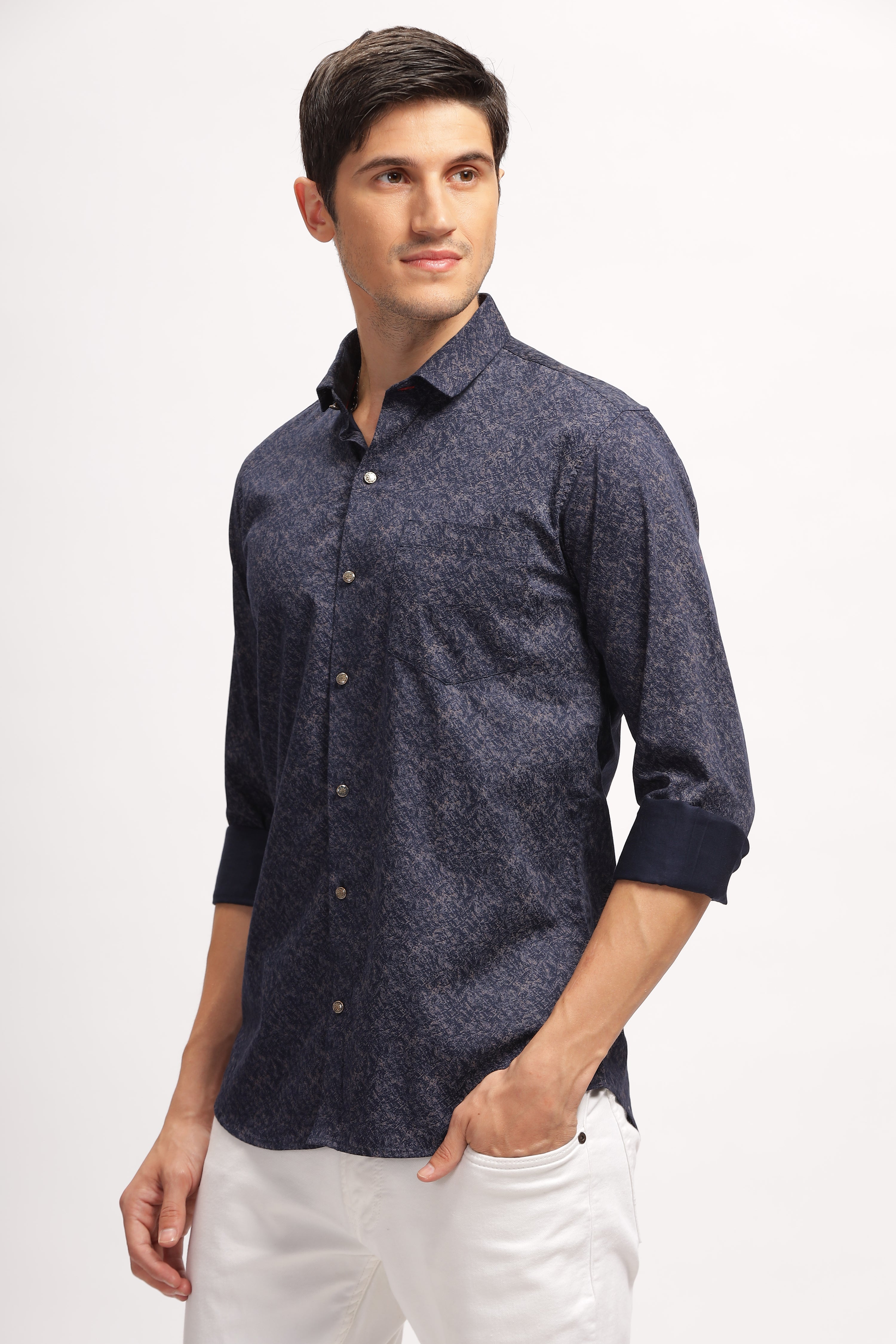 Micro Print Blue Casual Shirt