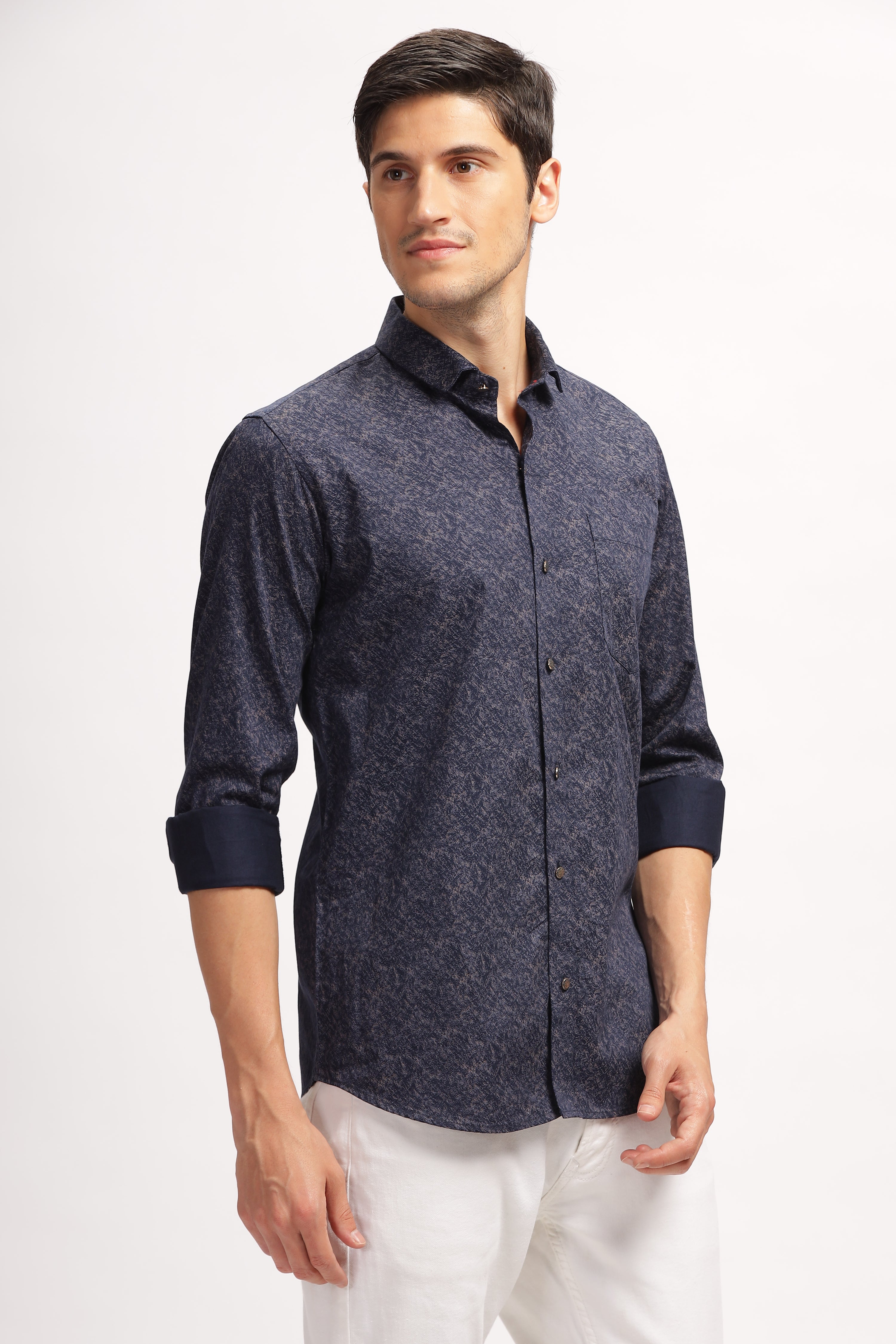 Micro Print Blue Casual Shirt