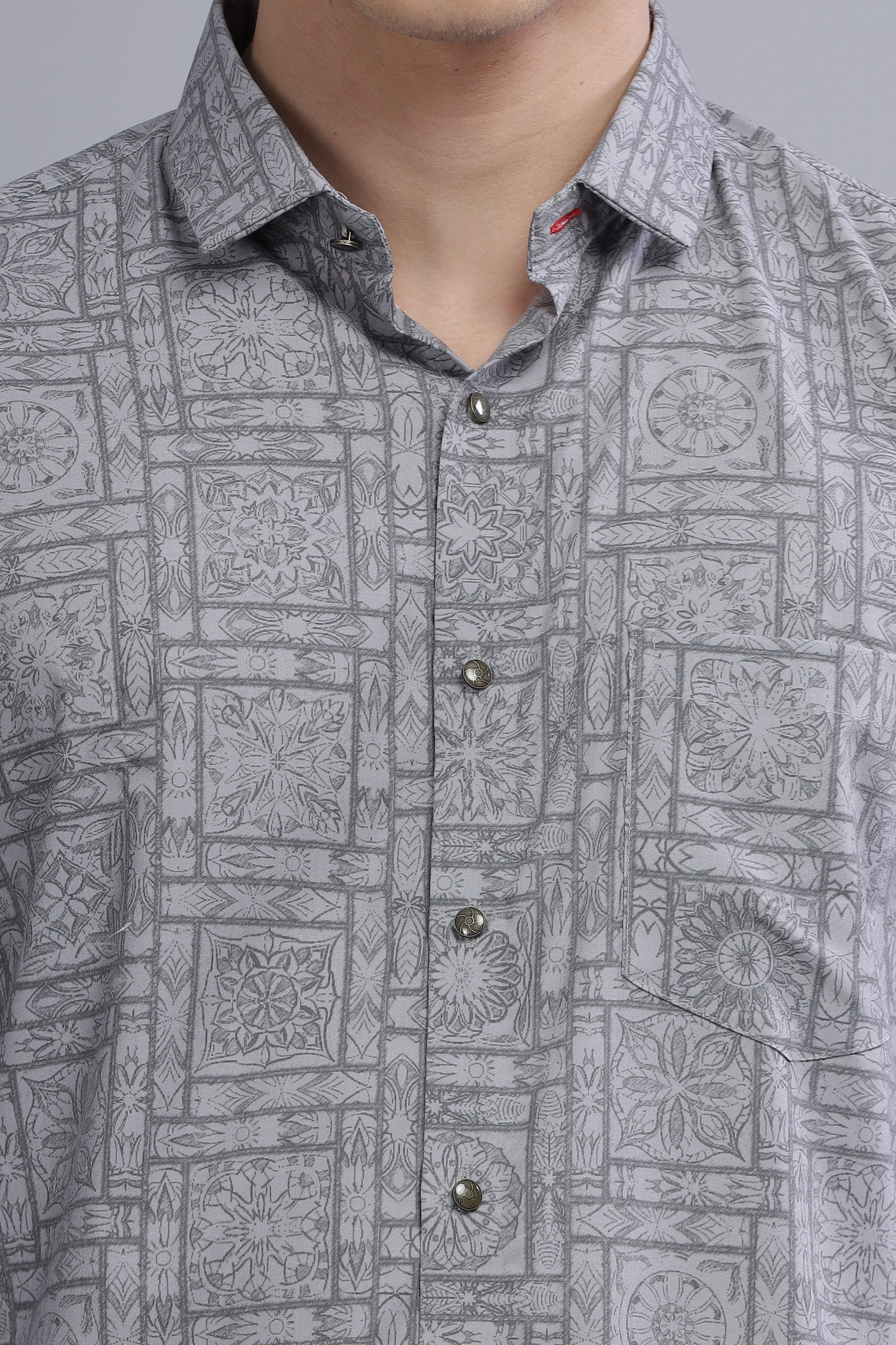 Digital Print Cotton Grey Blend Shirt