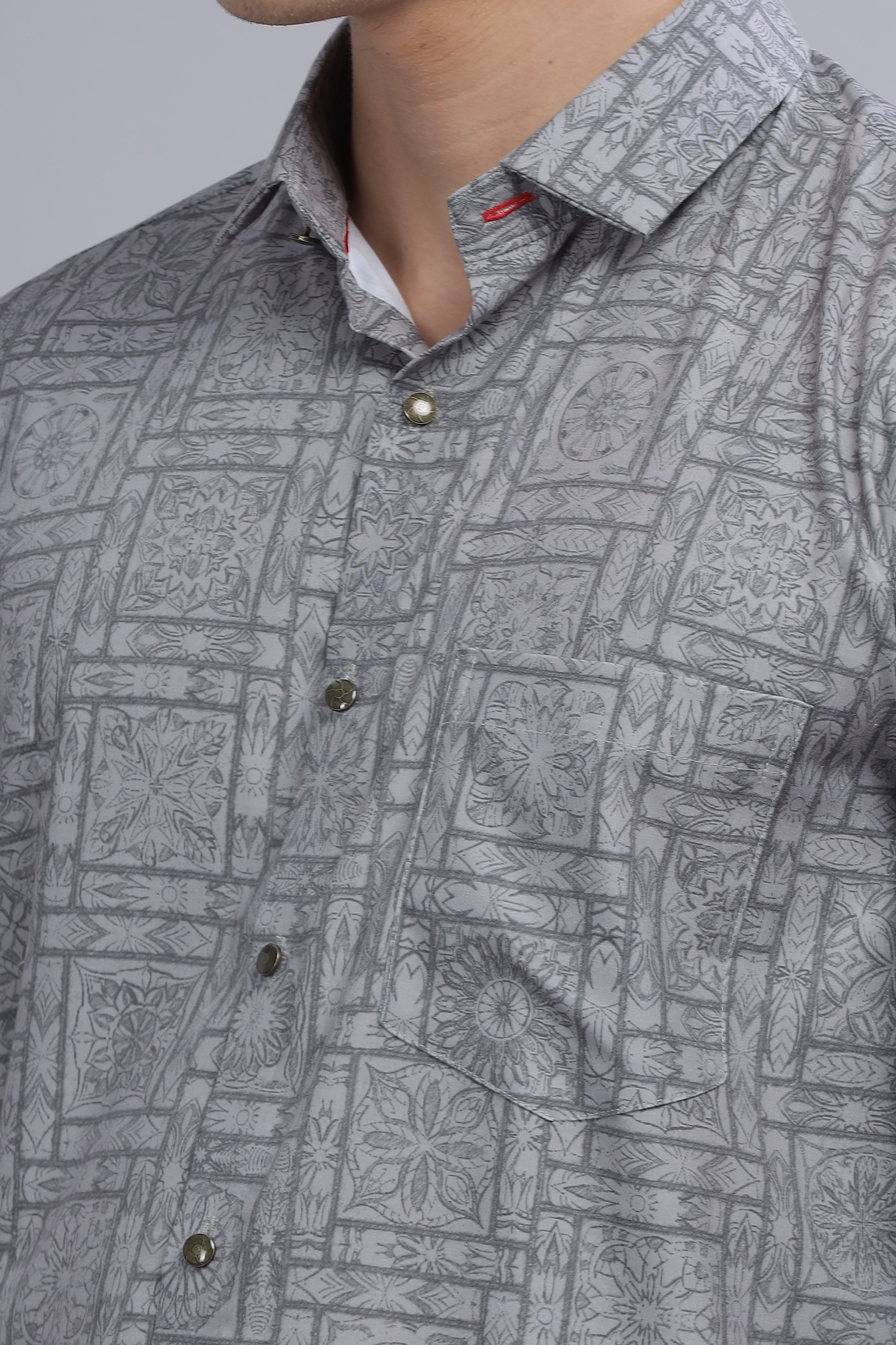 Digital Print Cotton Grey Blend Shirt