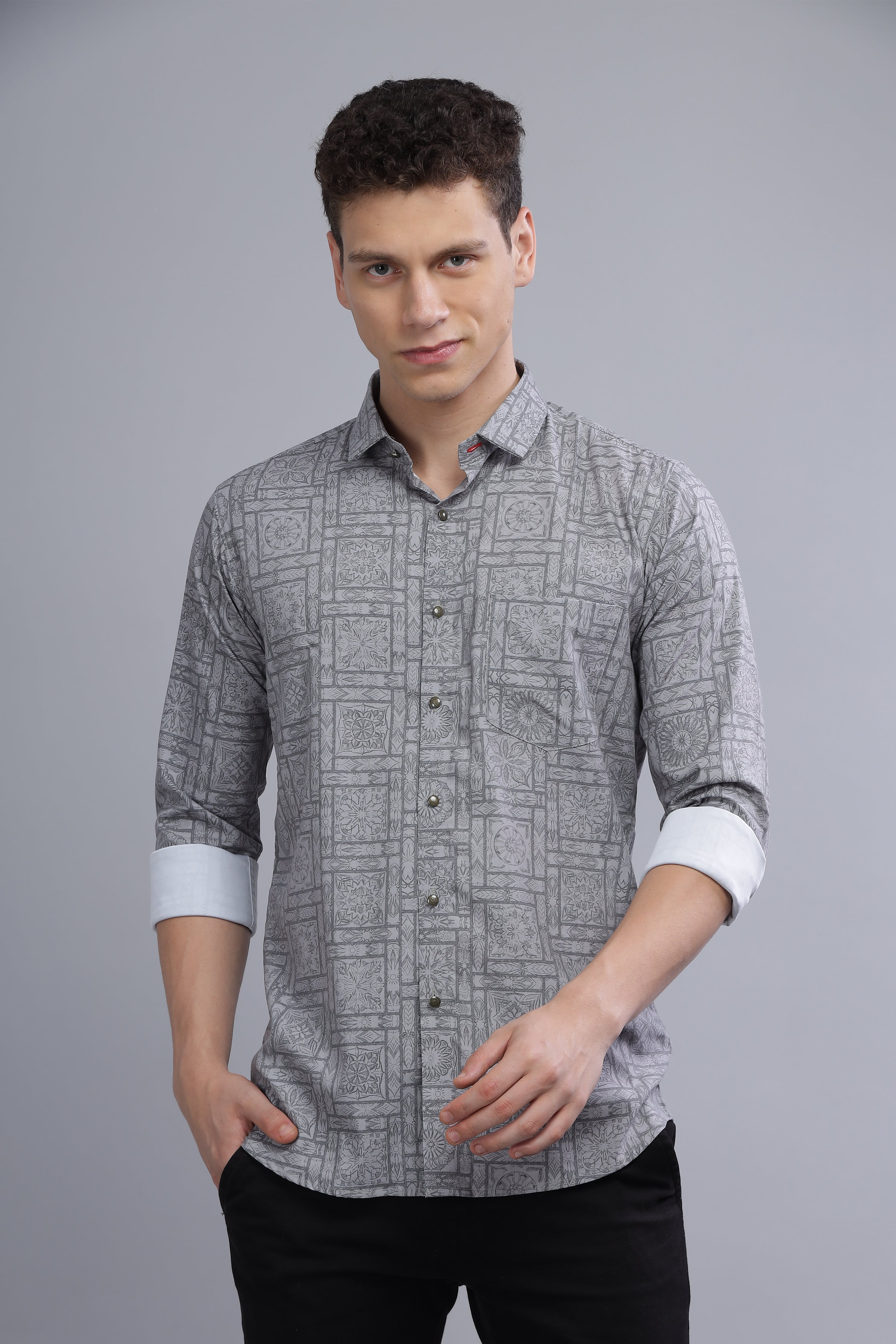 Digital Print Cotton Grey Blend Shirt