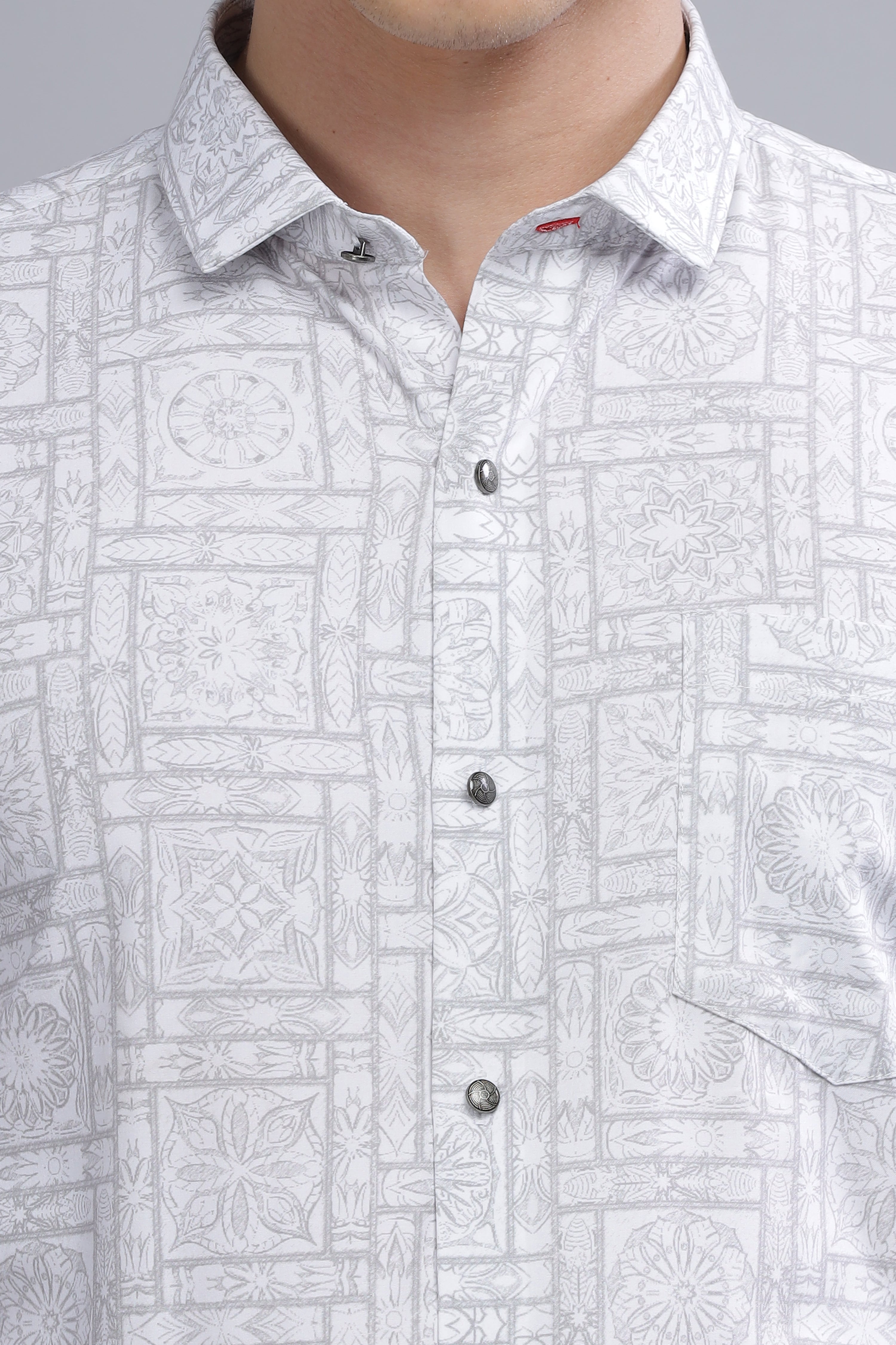 Digital Print Cotton White Blend Shirt