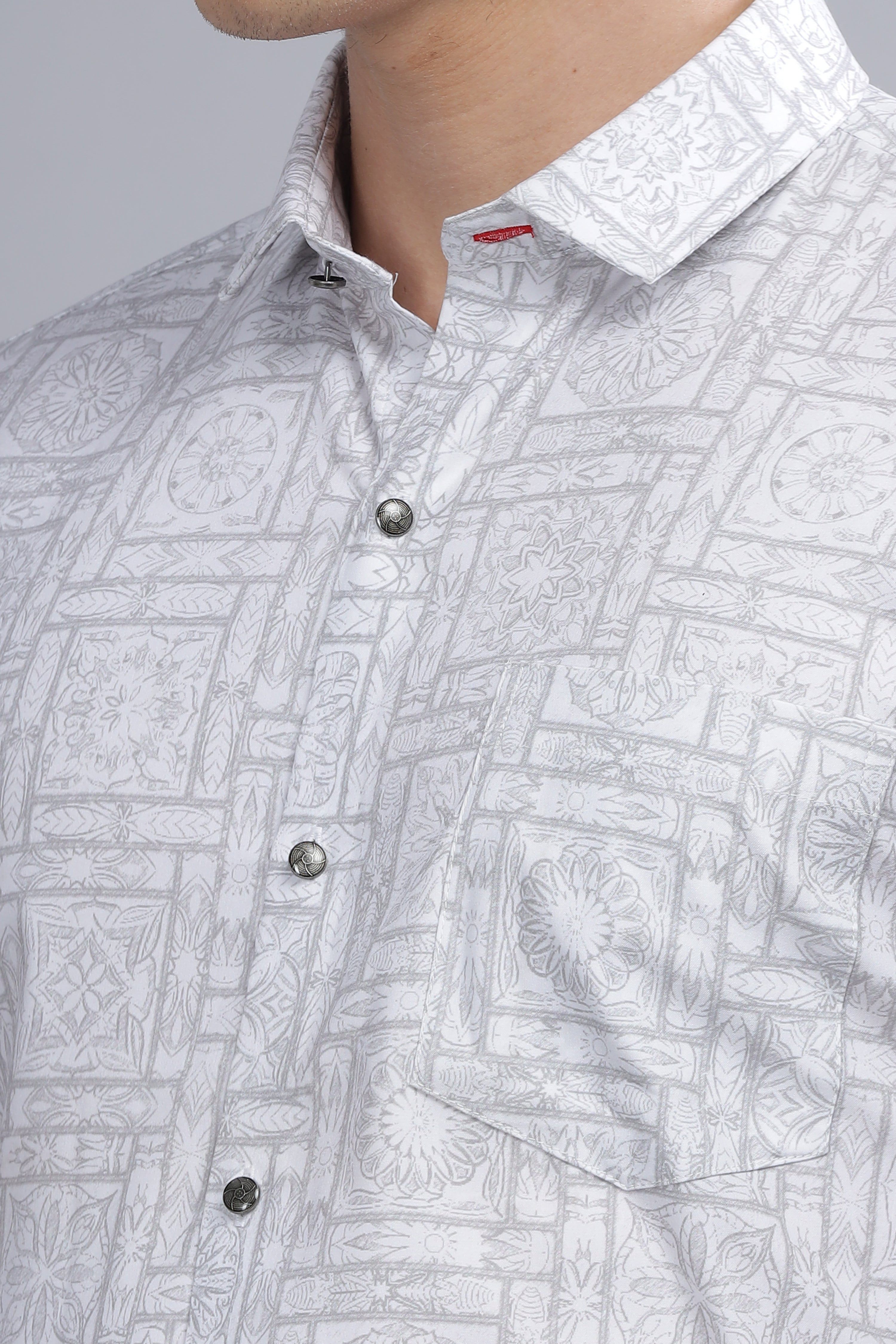 Digital Print Cotton White Blend Shirt