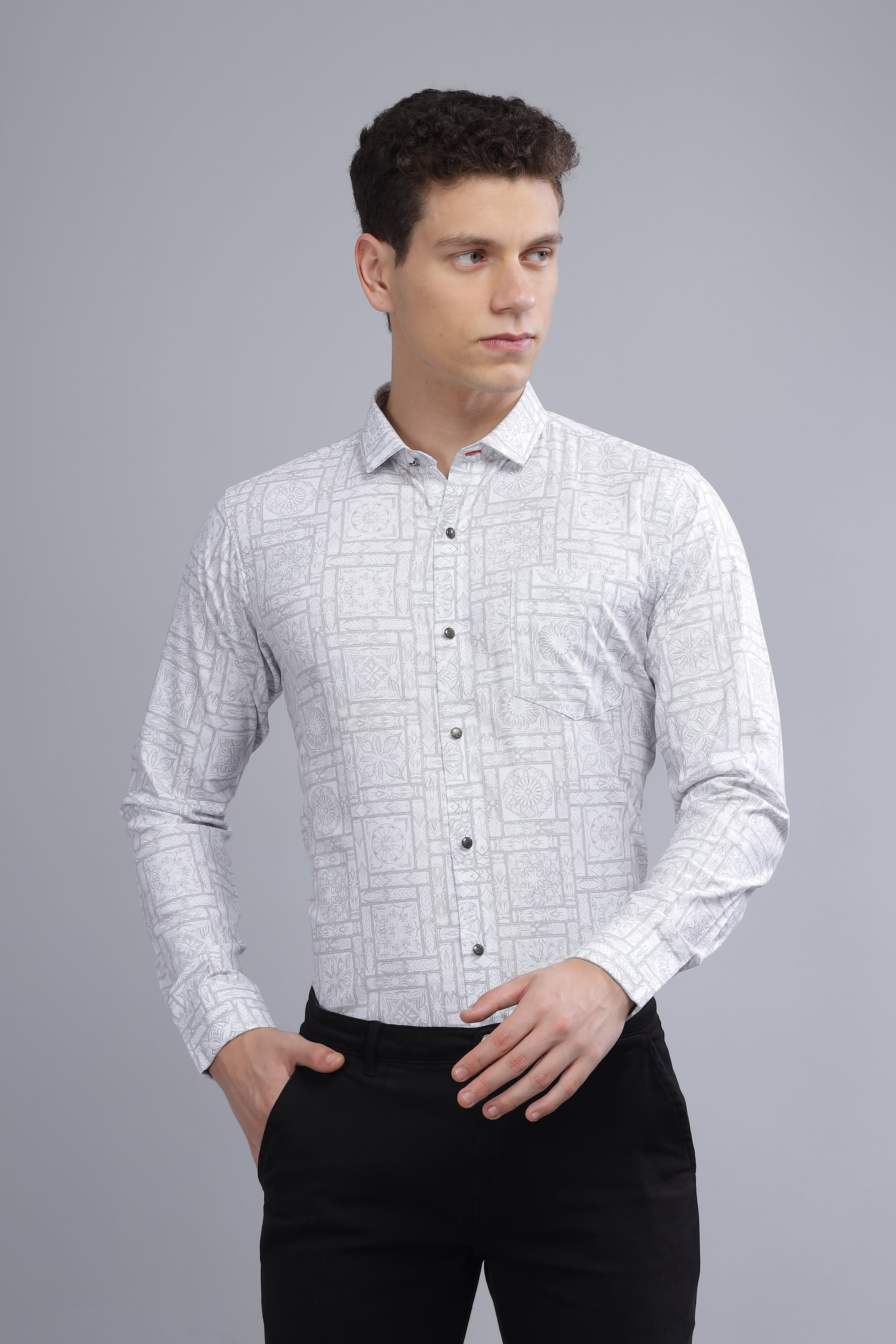 Digital Print Cotton White Blend Shirt