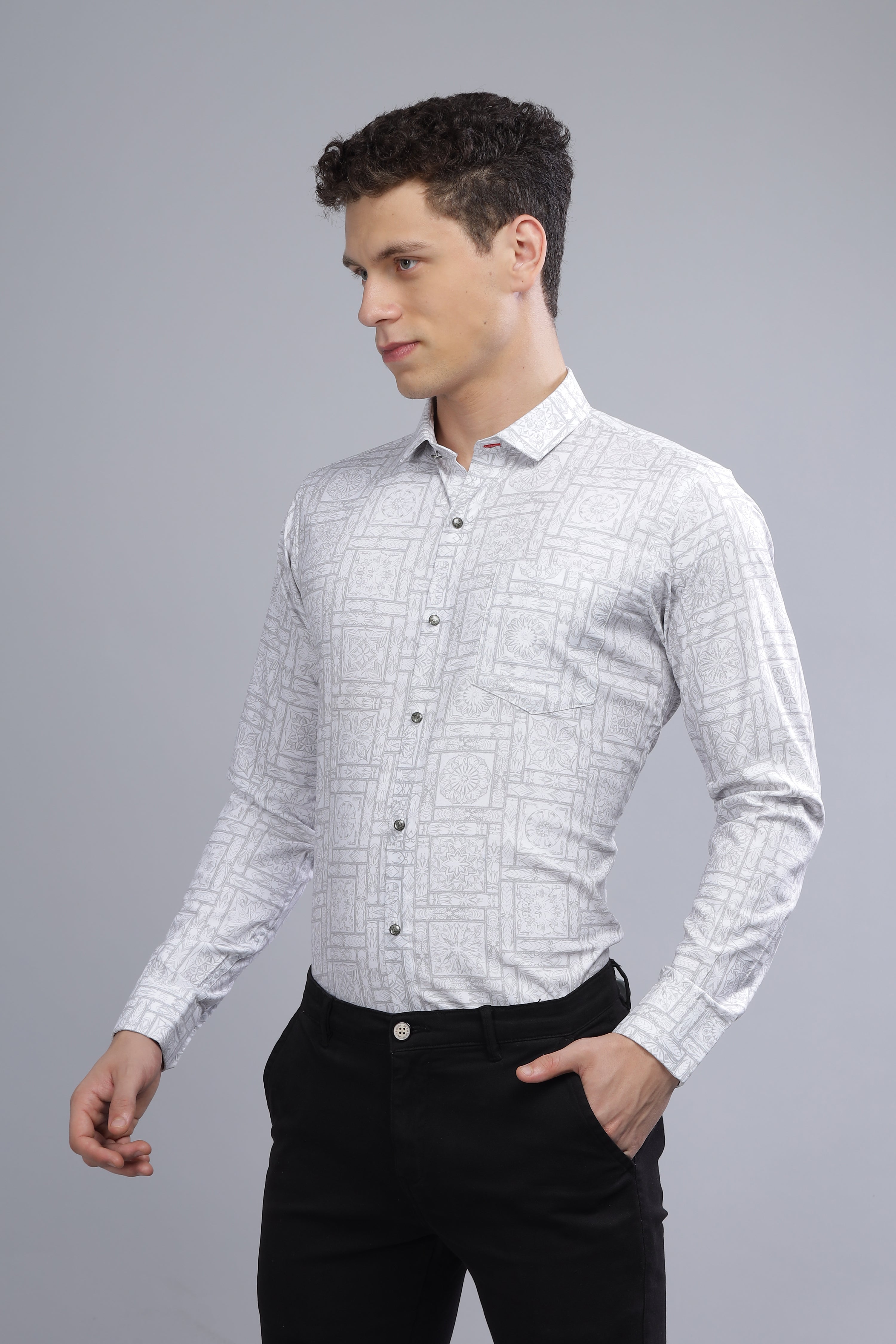 Digital Print Cotton White Blend Shirt