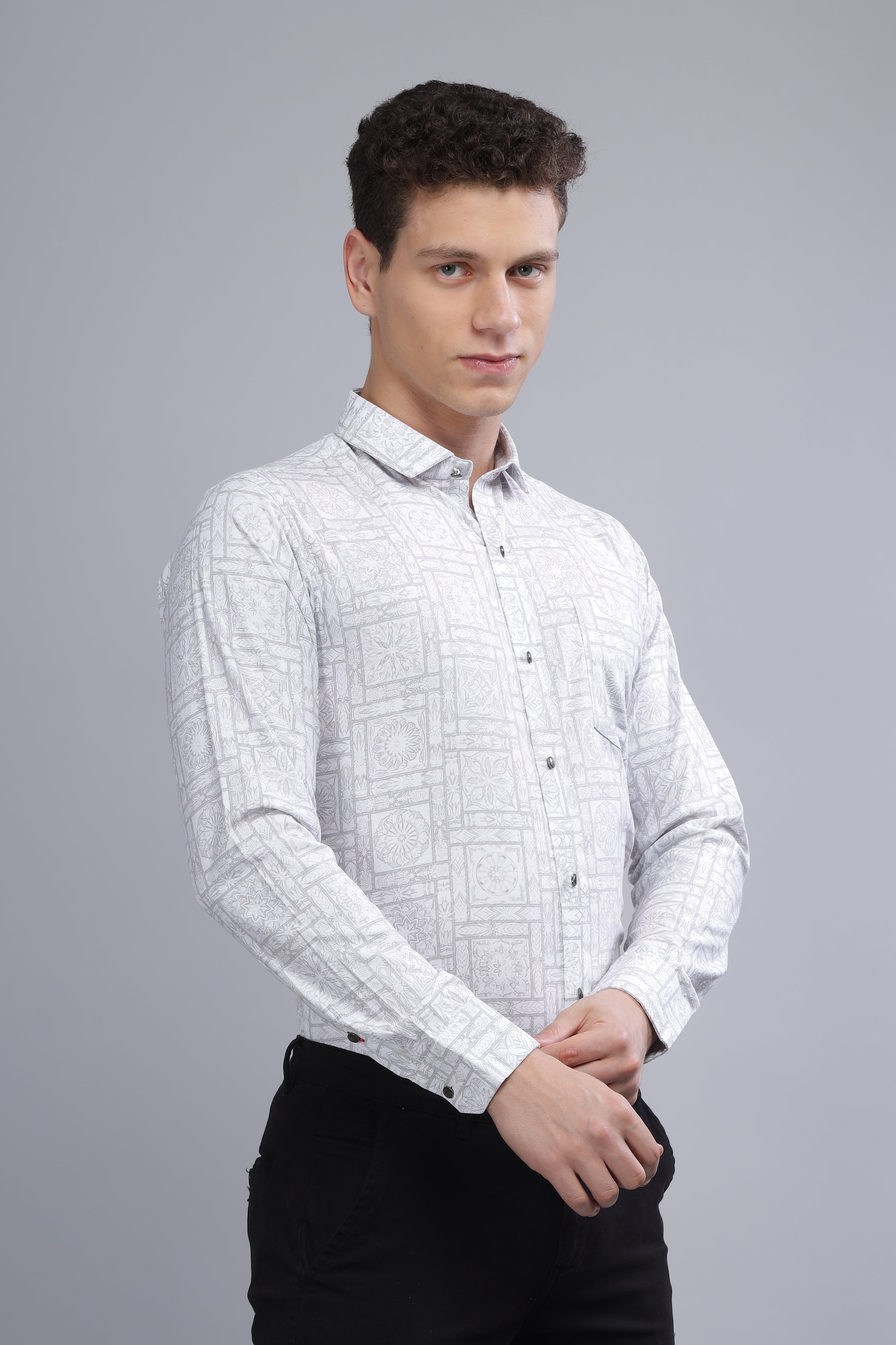 Digital Print Cotton White Blend Shirt