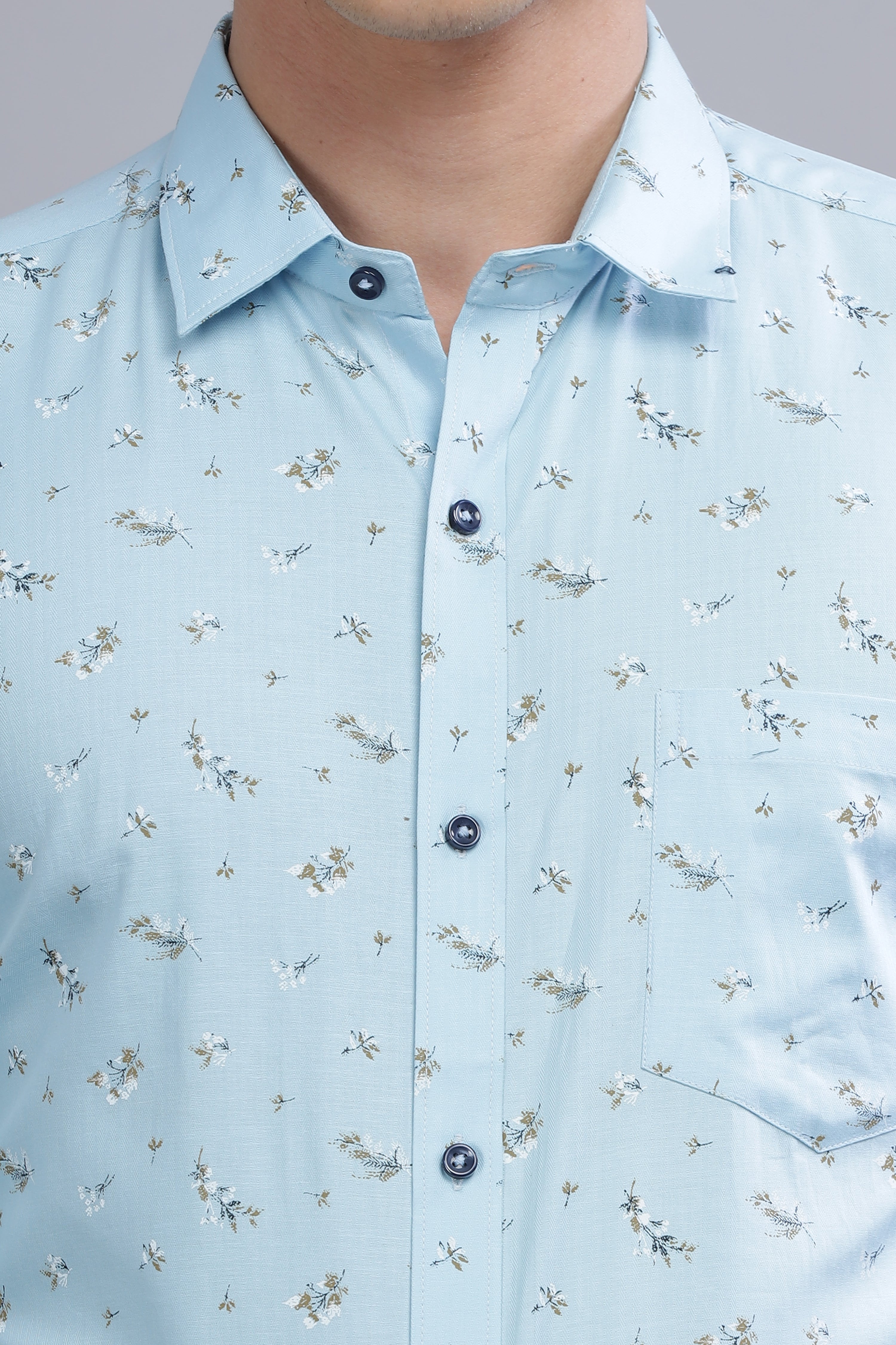 Casual Floral Print Blue Shirt