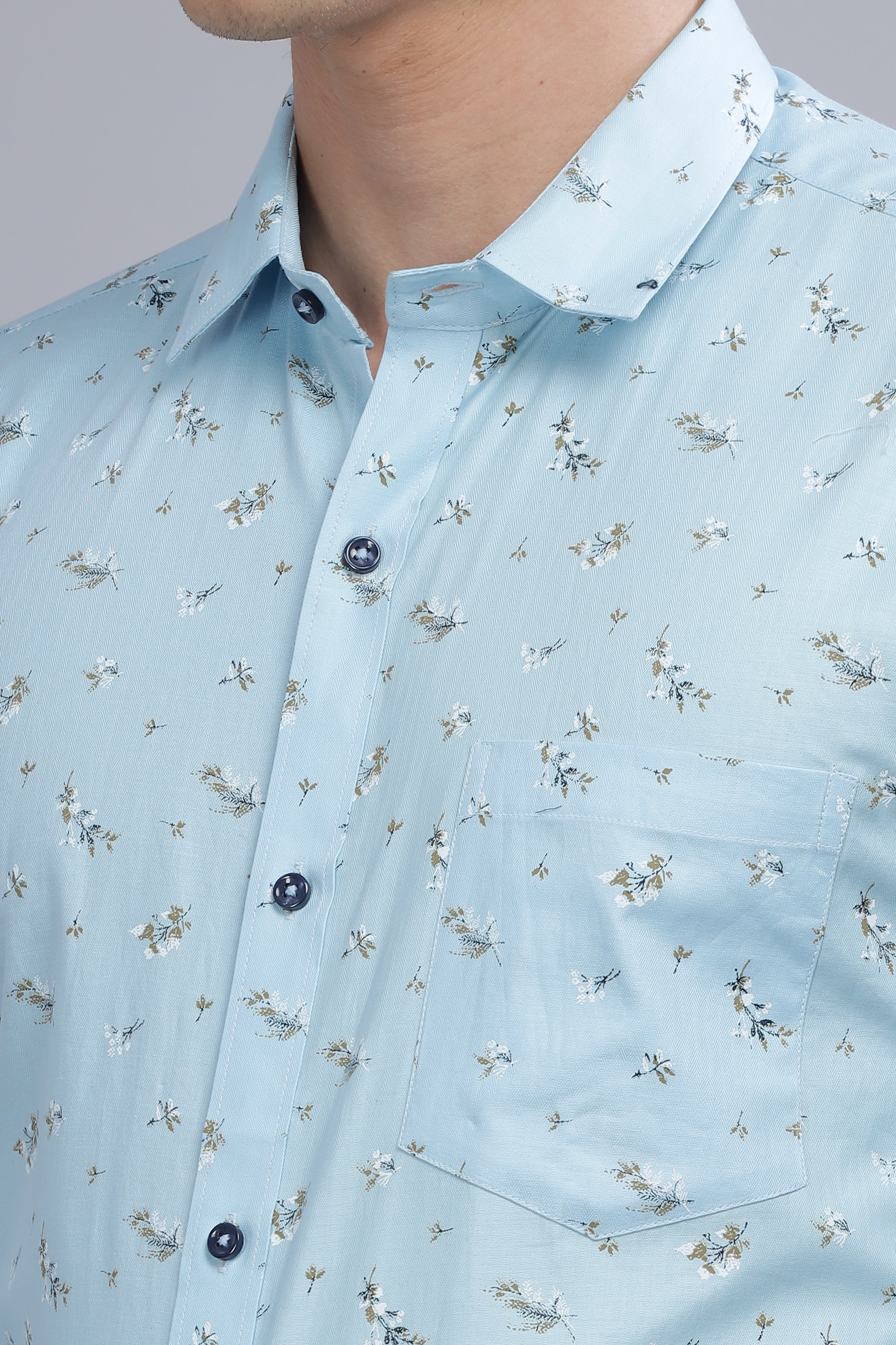 Casual Floral Print Blue Shirt