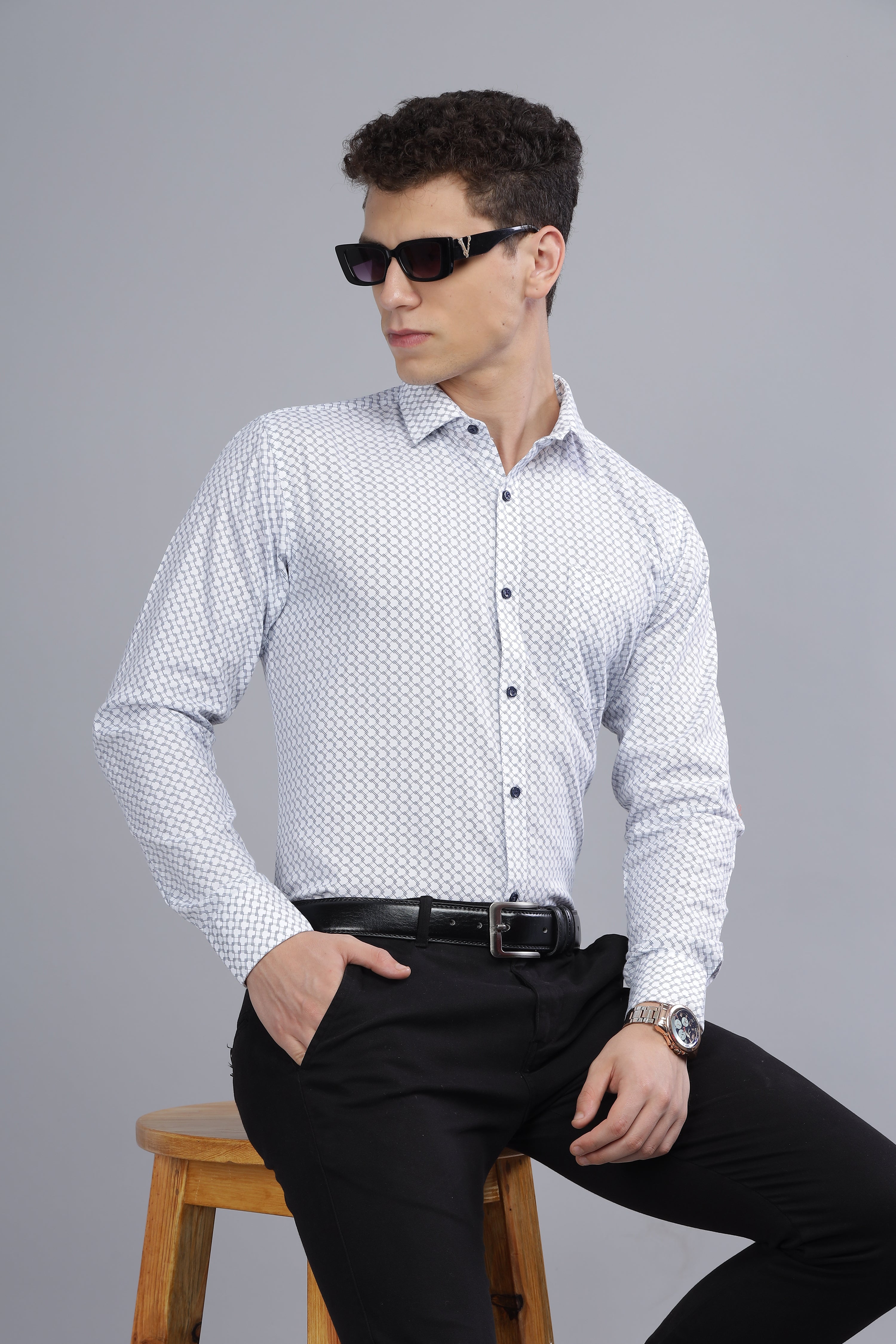 Square Printed White Shirt