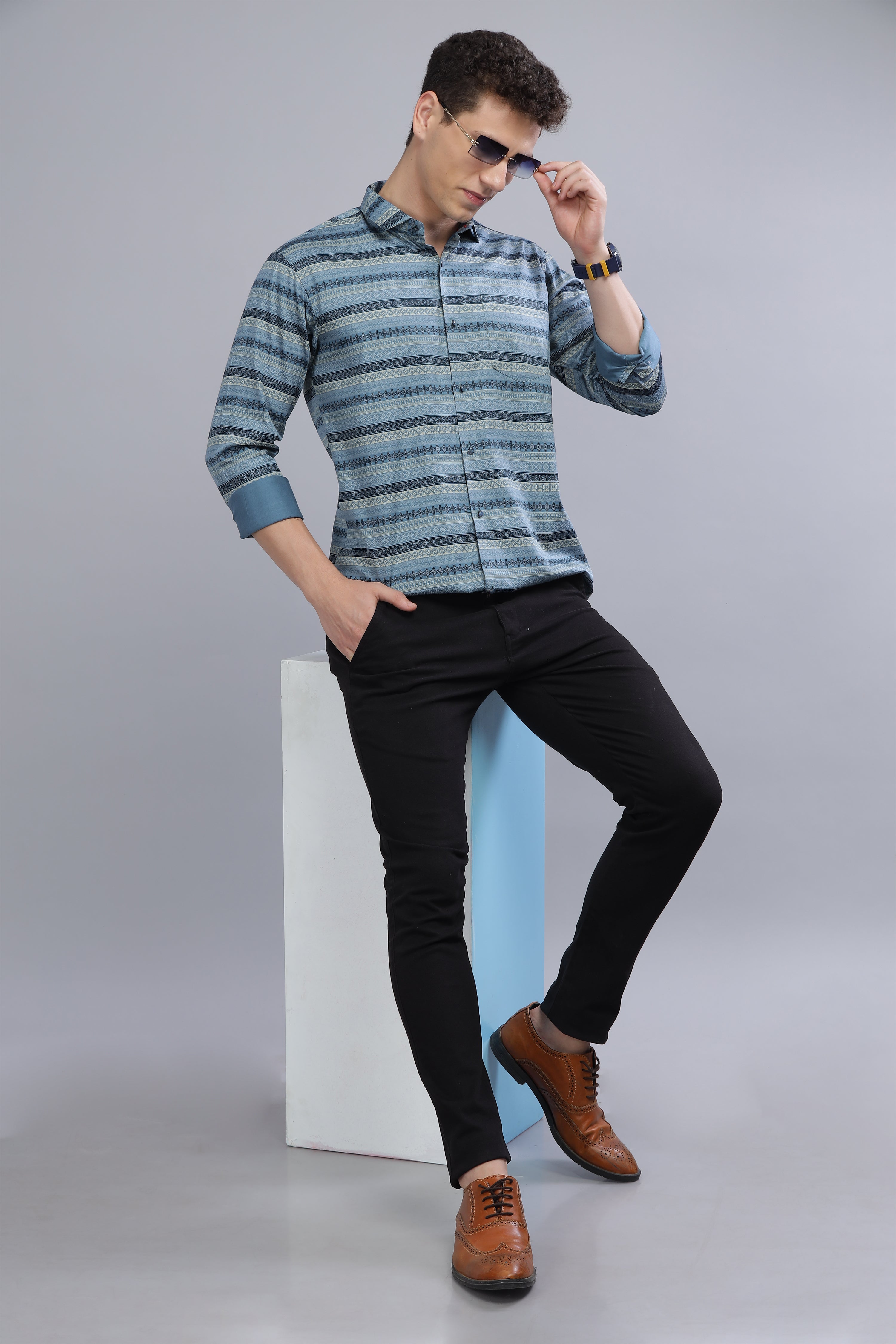 Stripes Design Blue Shirt