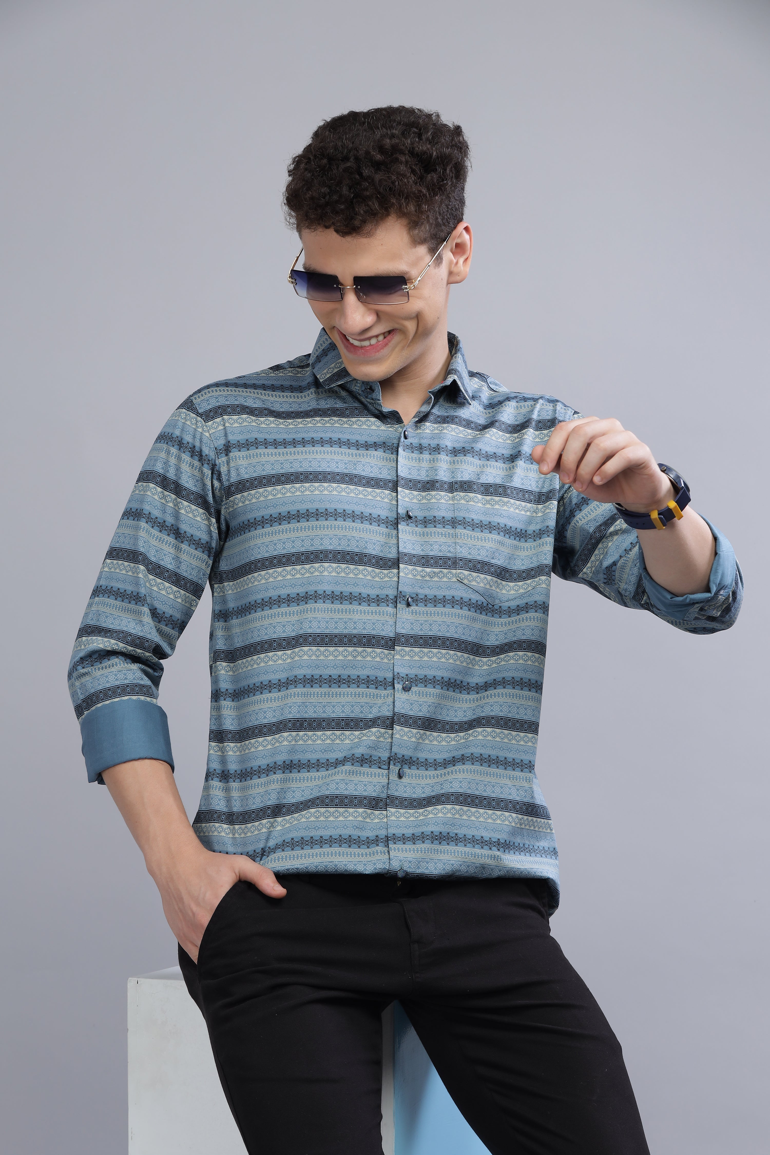 Stripes Design Blue Shirt