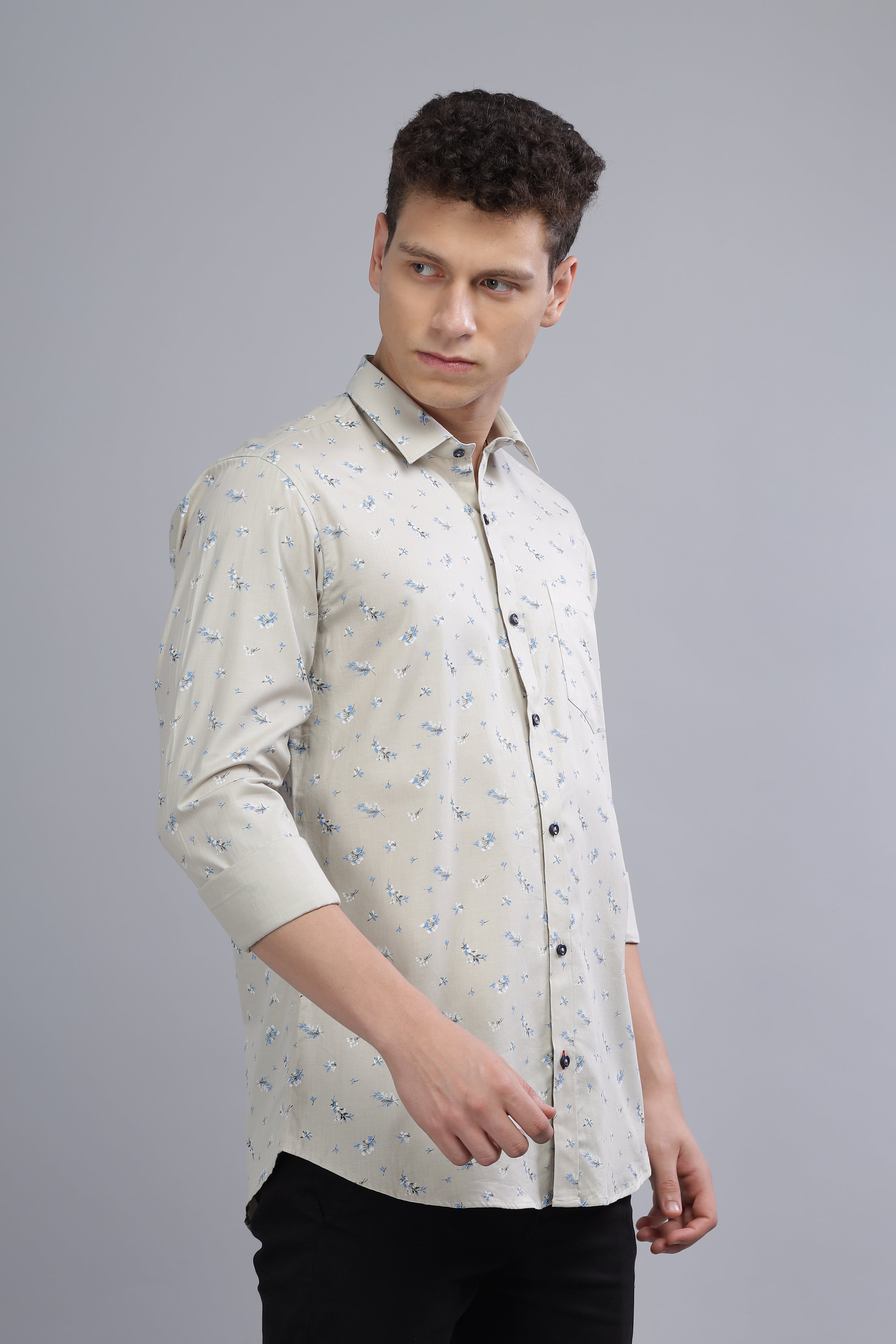 Casual Floral Print Beige Shirt