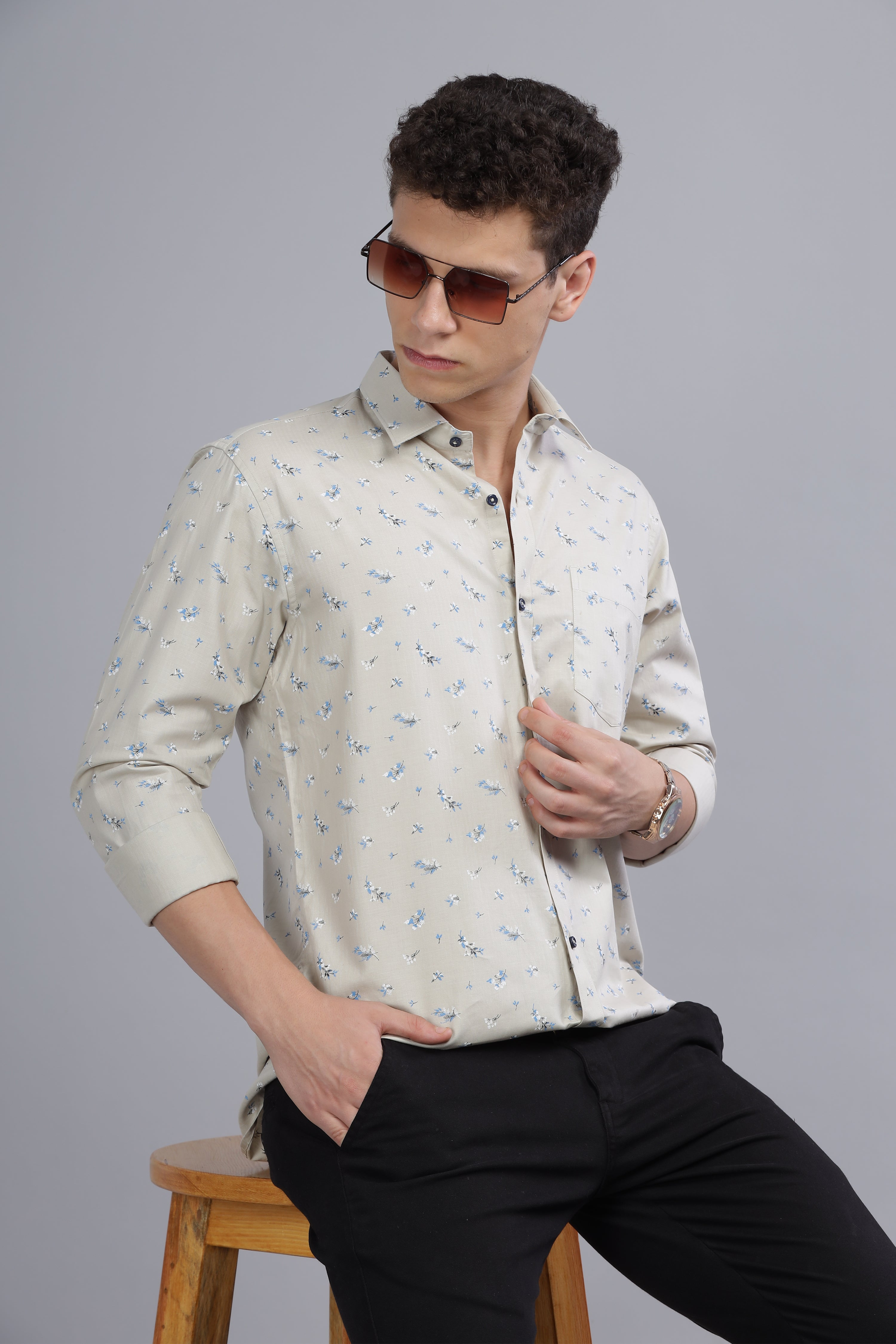 Casual Floral Print Beige Shirt