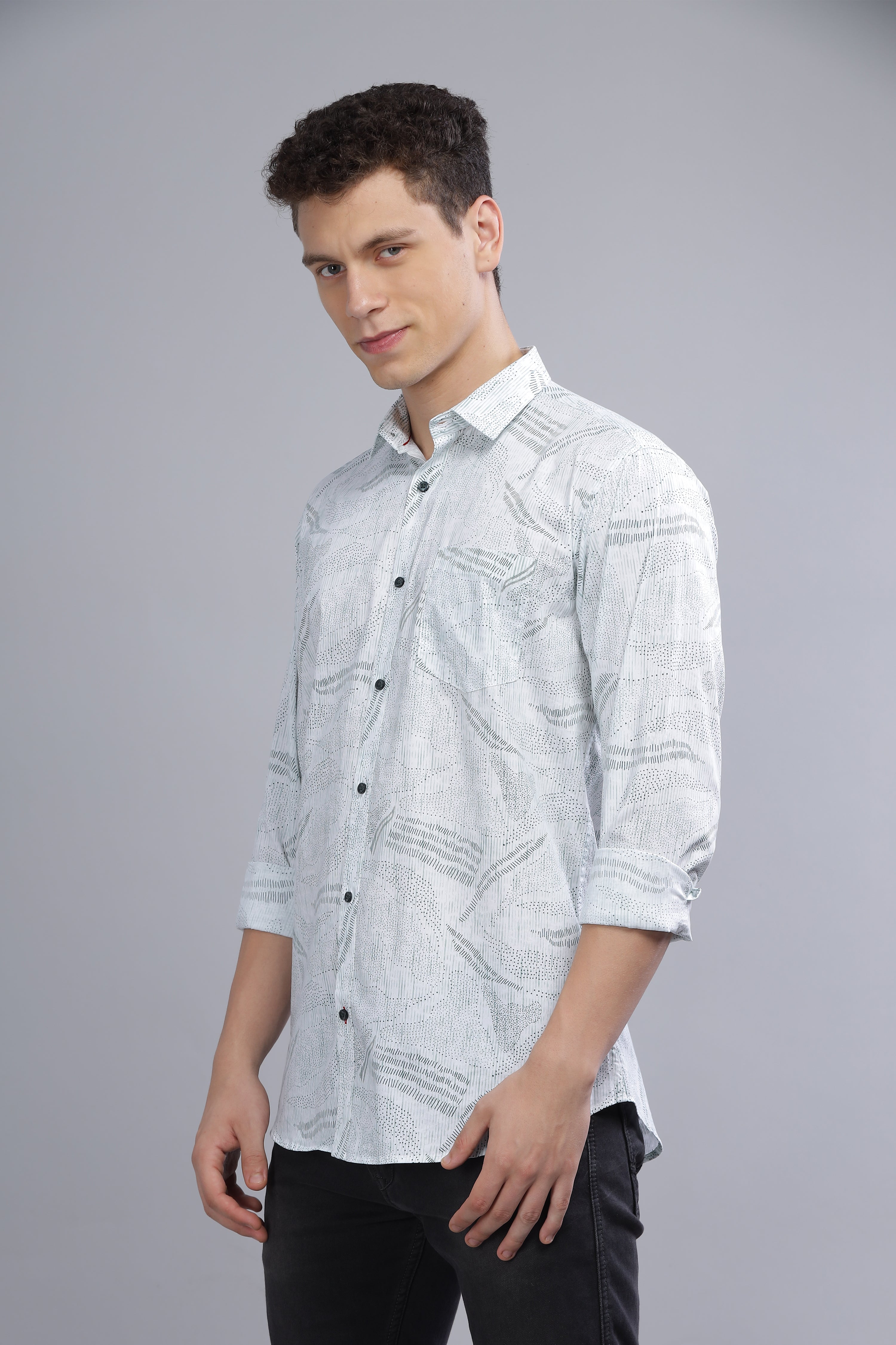 Formal Printed Light Green Shirt