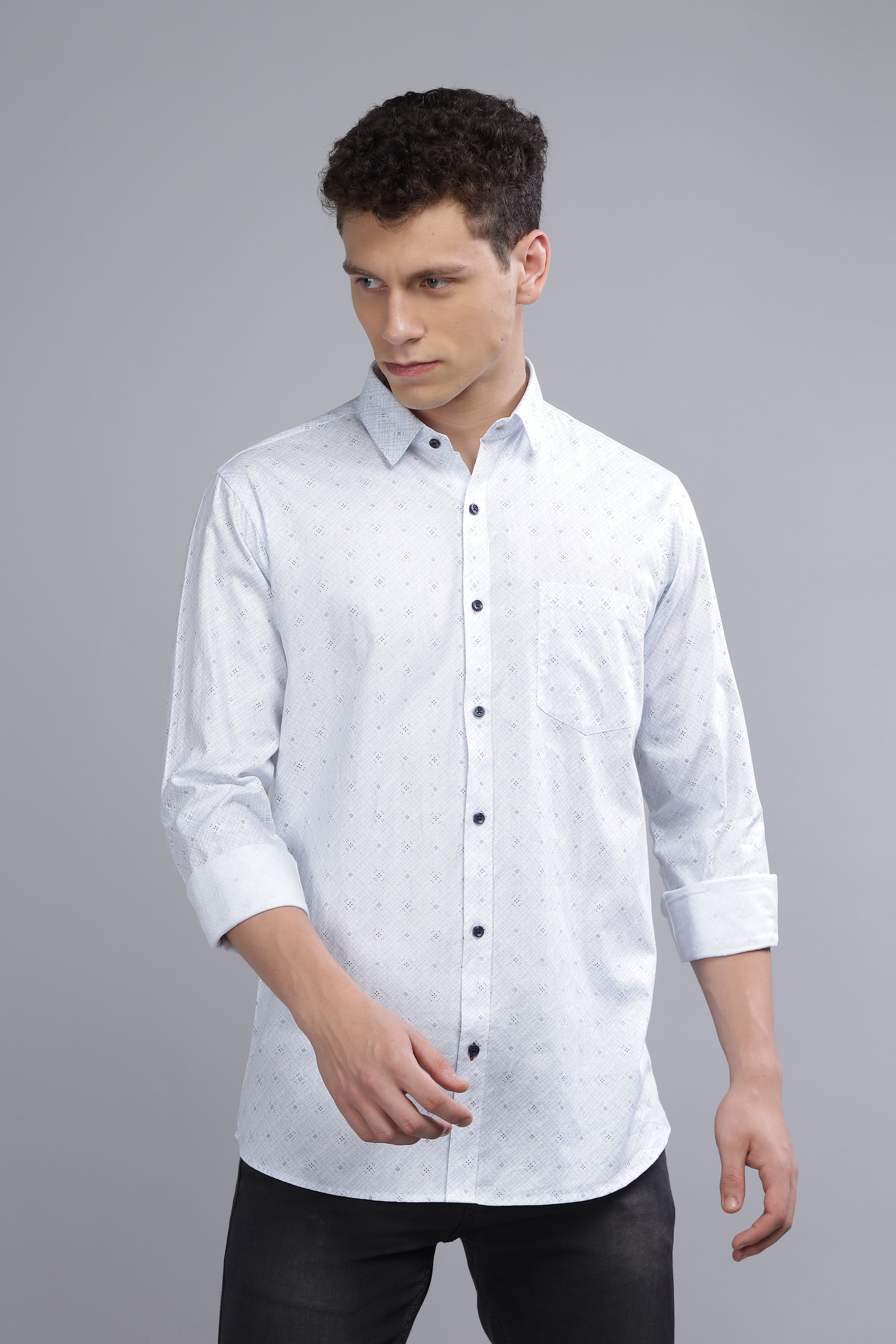 White Formal Printed Shirt