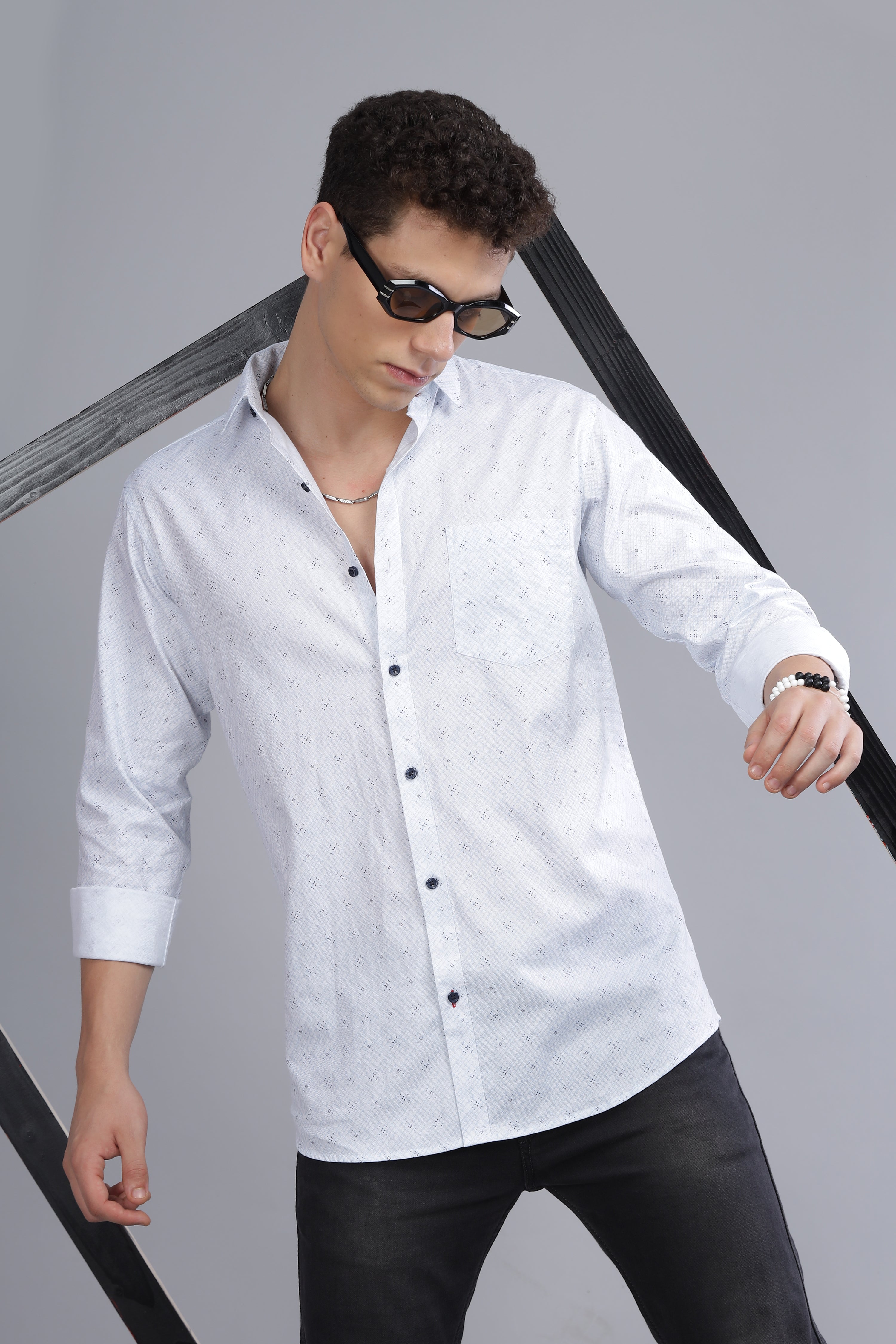 White Formal Printed Shirt