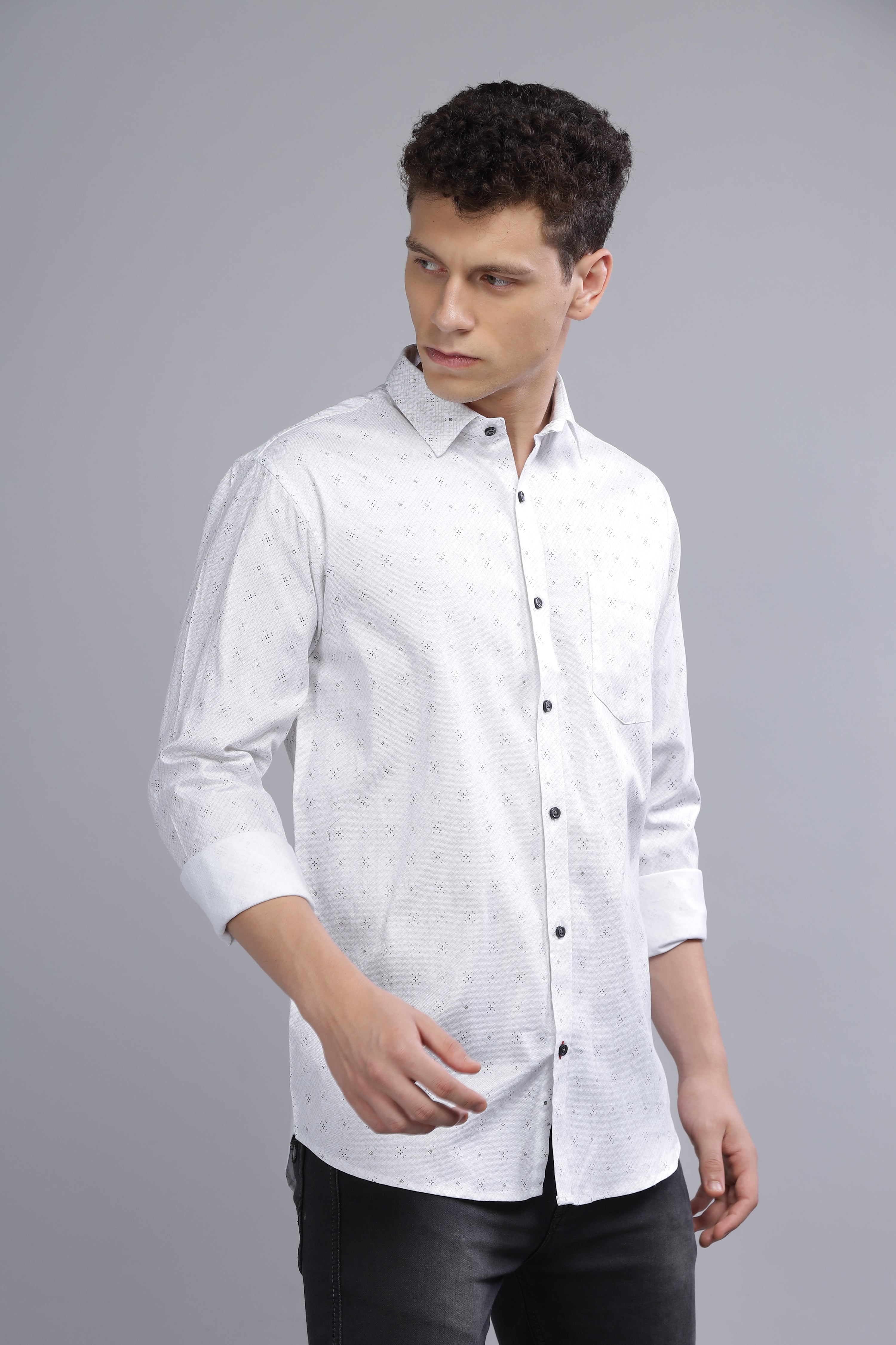 White Formal Printed Shirt