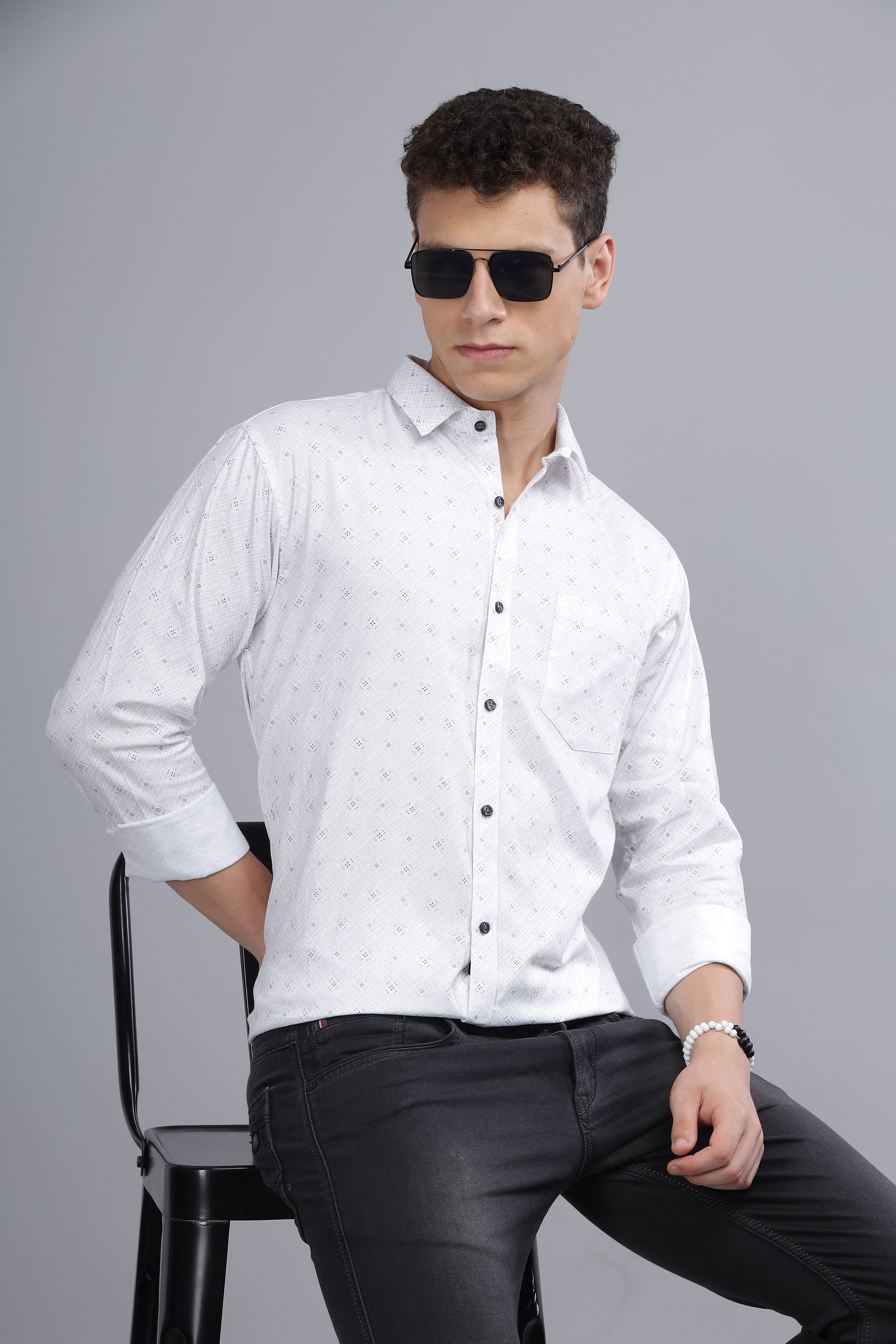 White Formal Printed Shirt