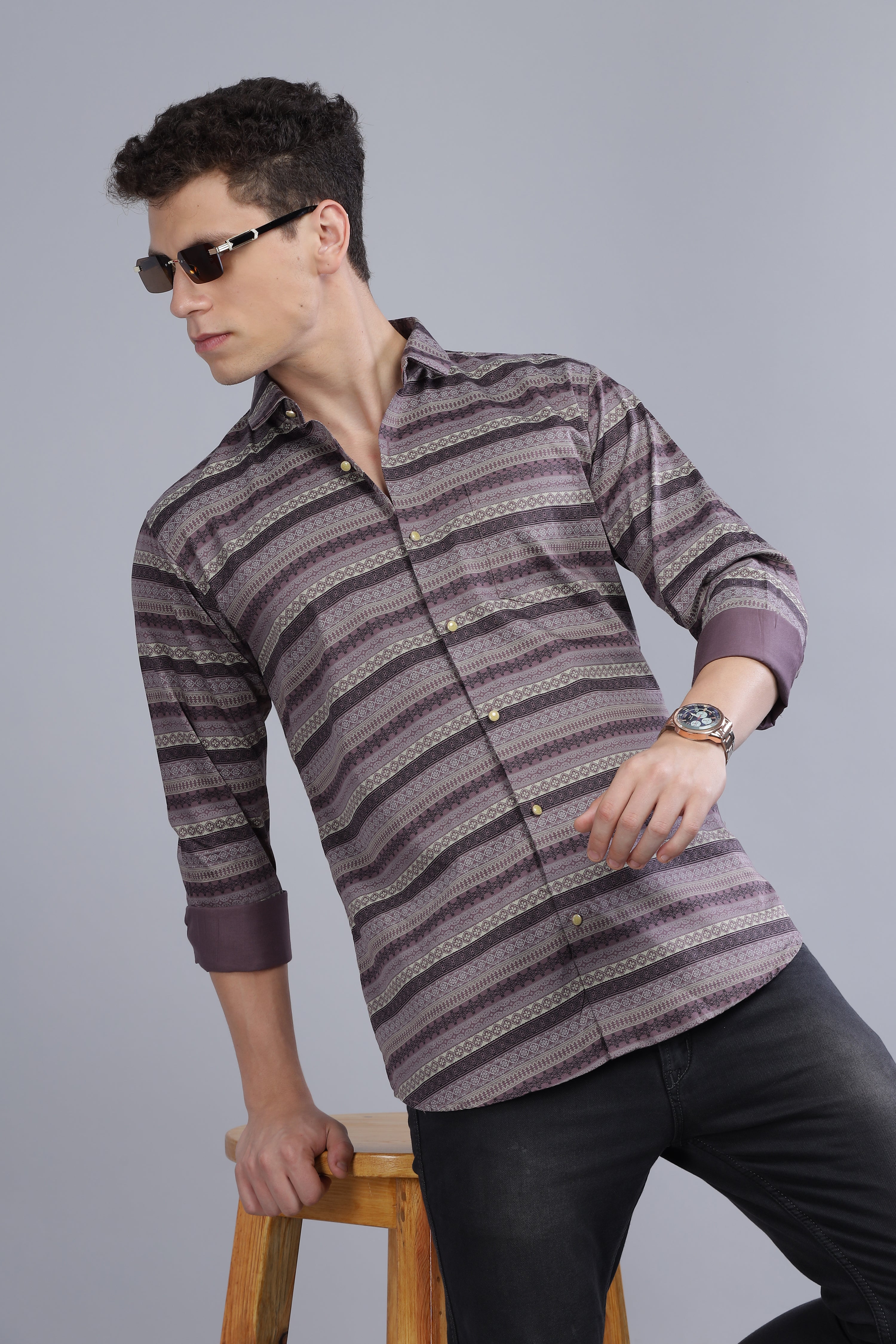 Stripes Design Brown Shirt