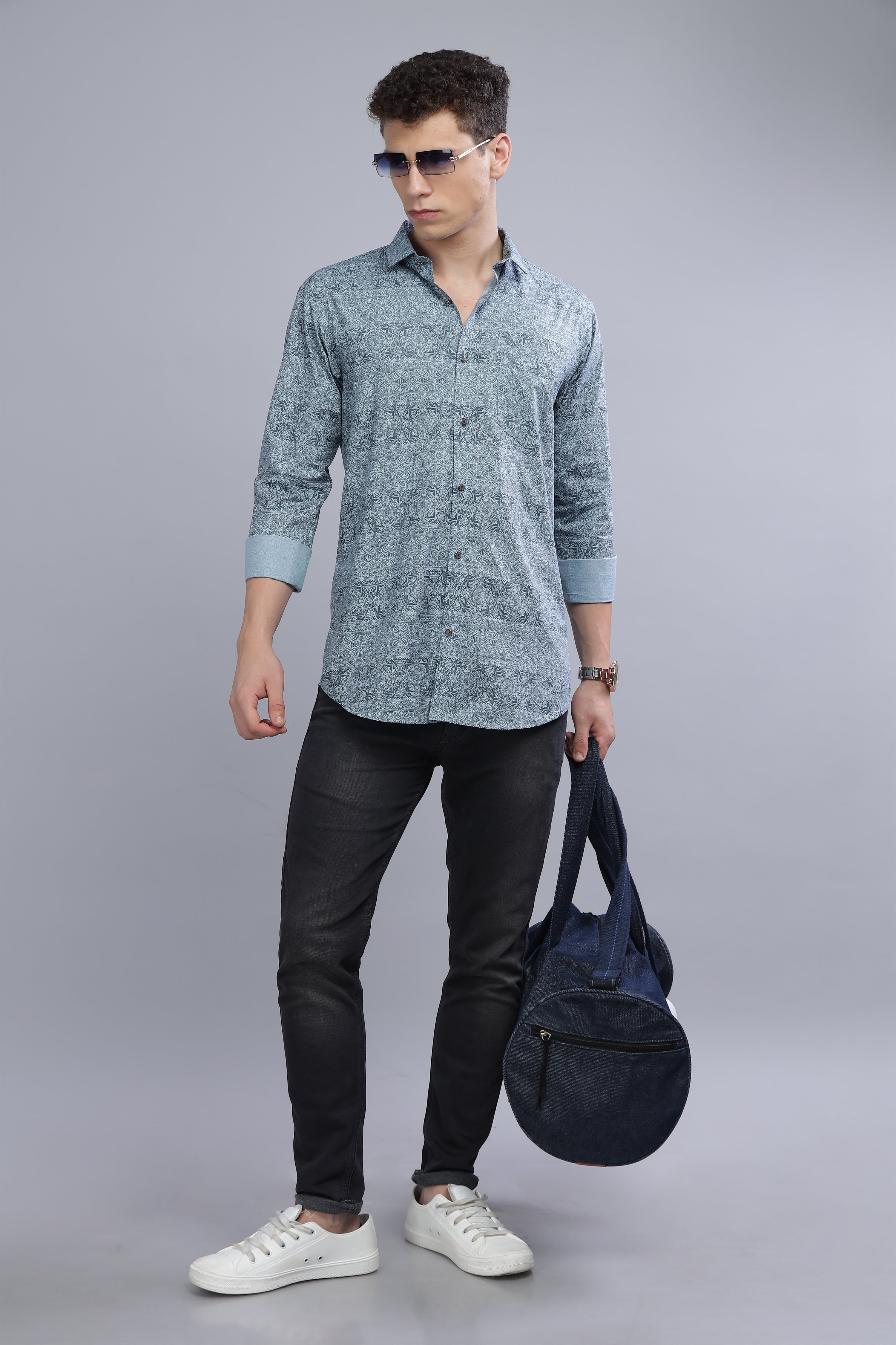 Casual Printed Blue Shirt