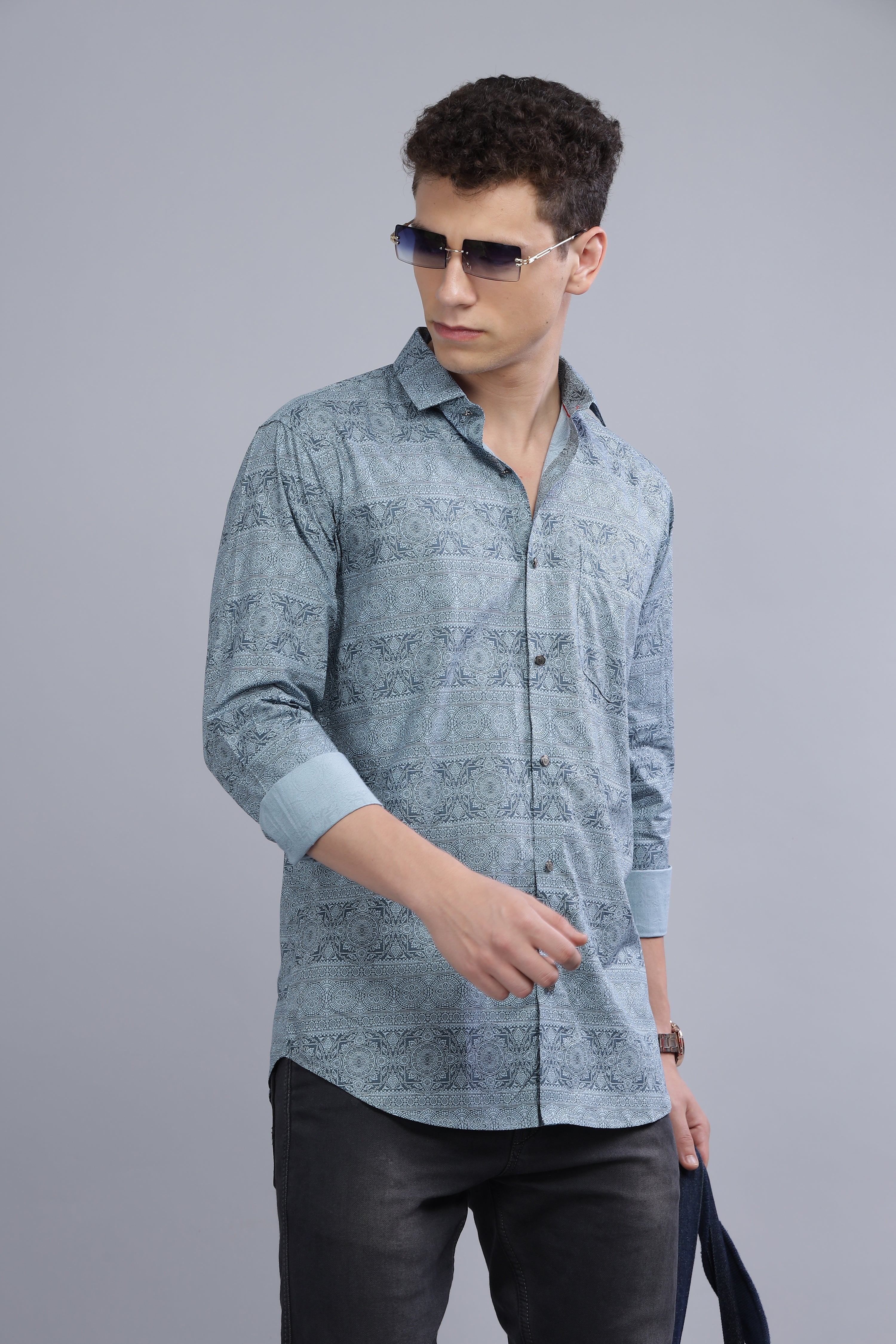 Casual Printed Blue Shirt