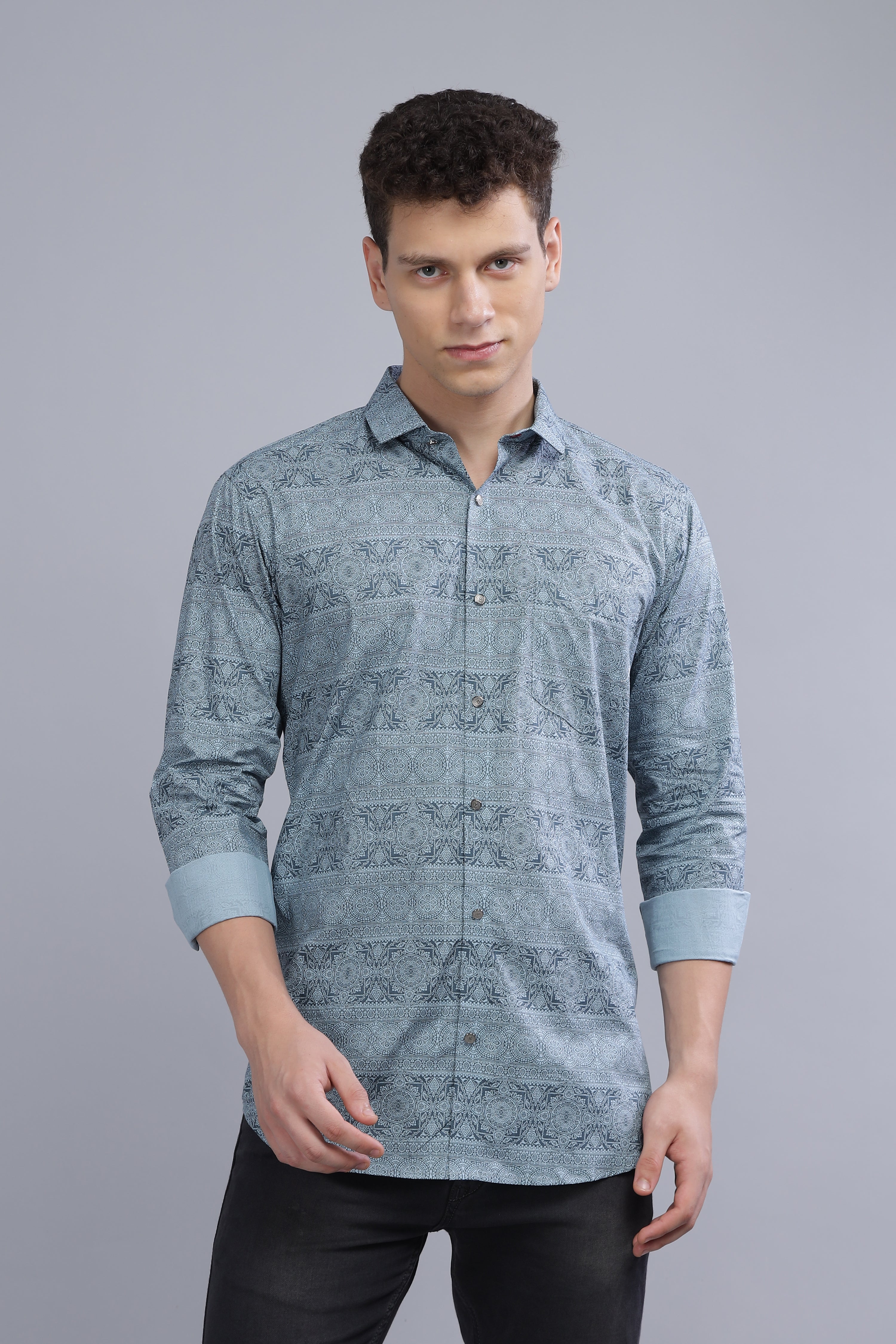 Casual Printed Blue Shirt