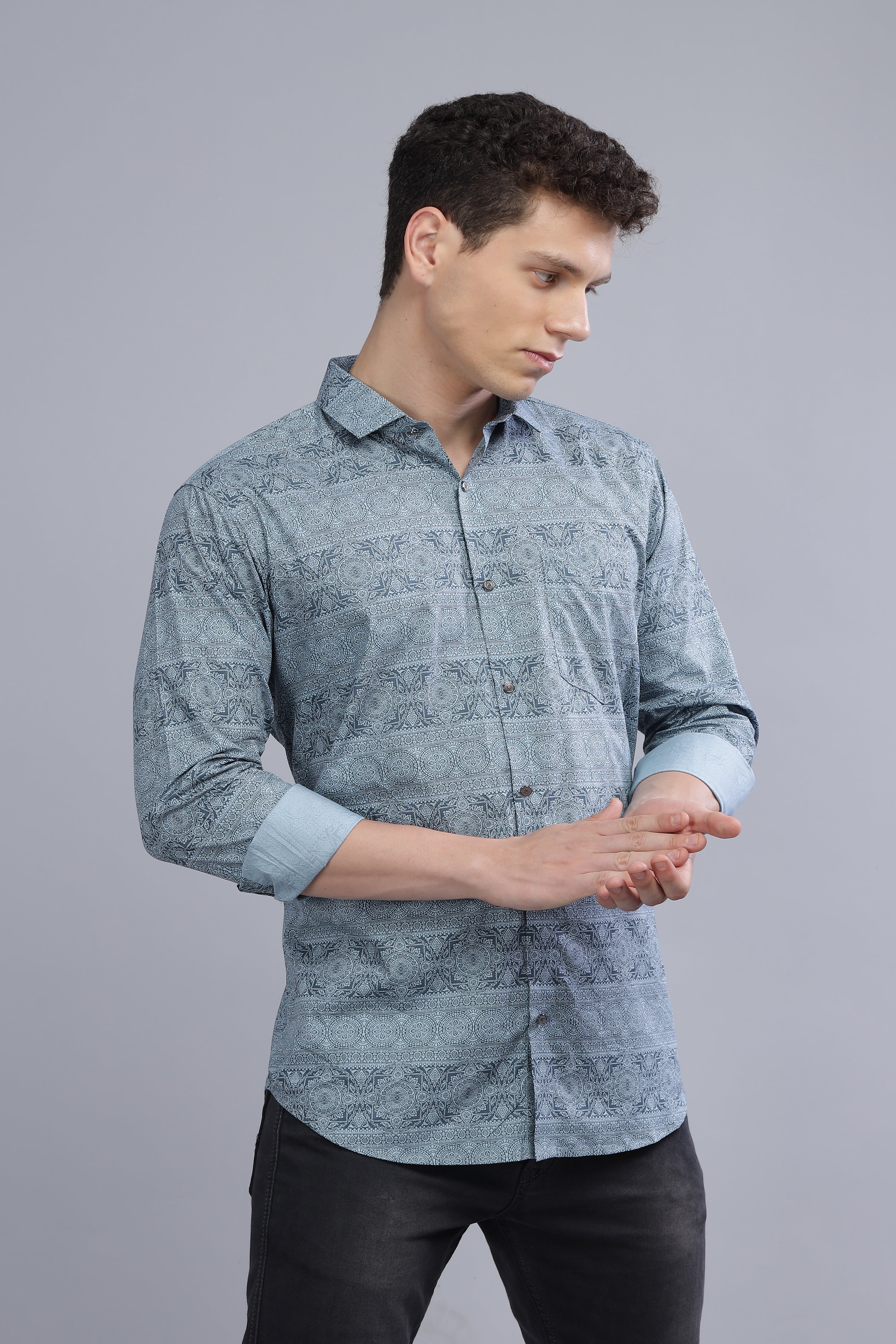 Casual Printed Blue Shirt