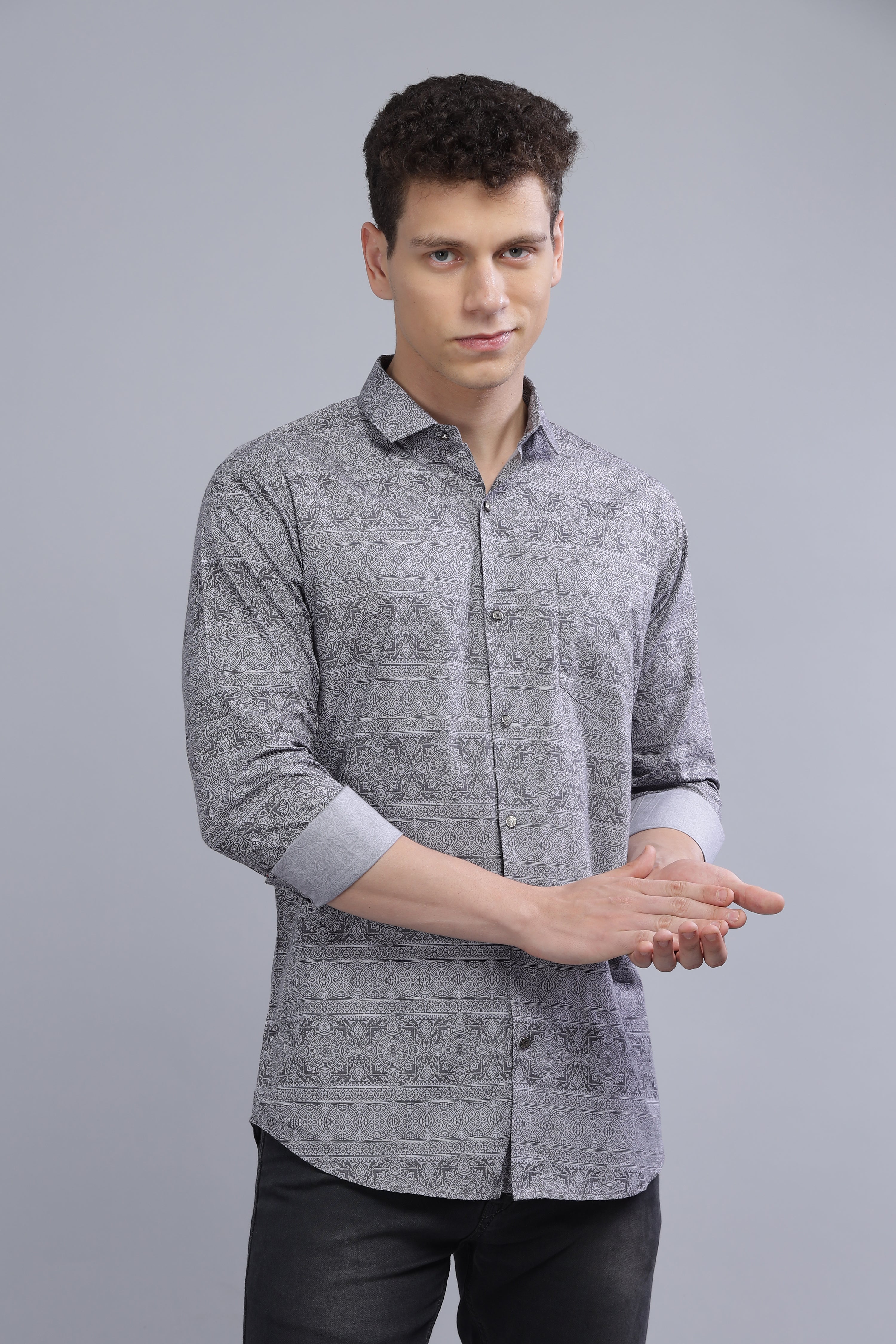 Casual Printed Grey Shirt