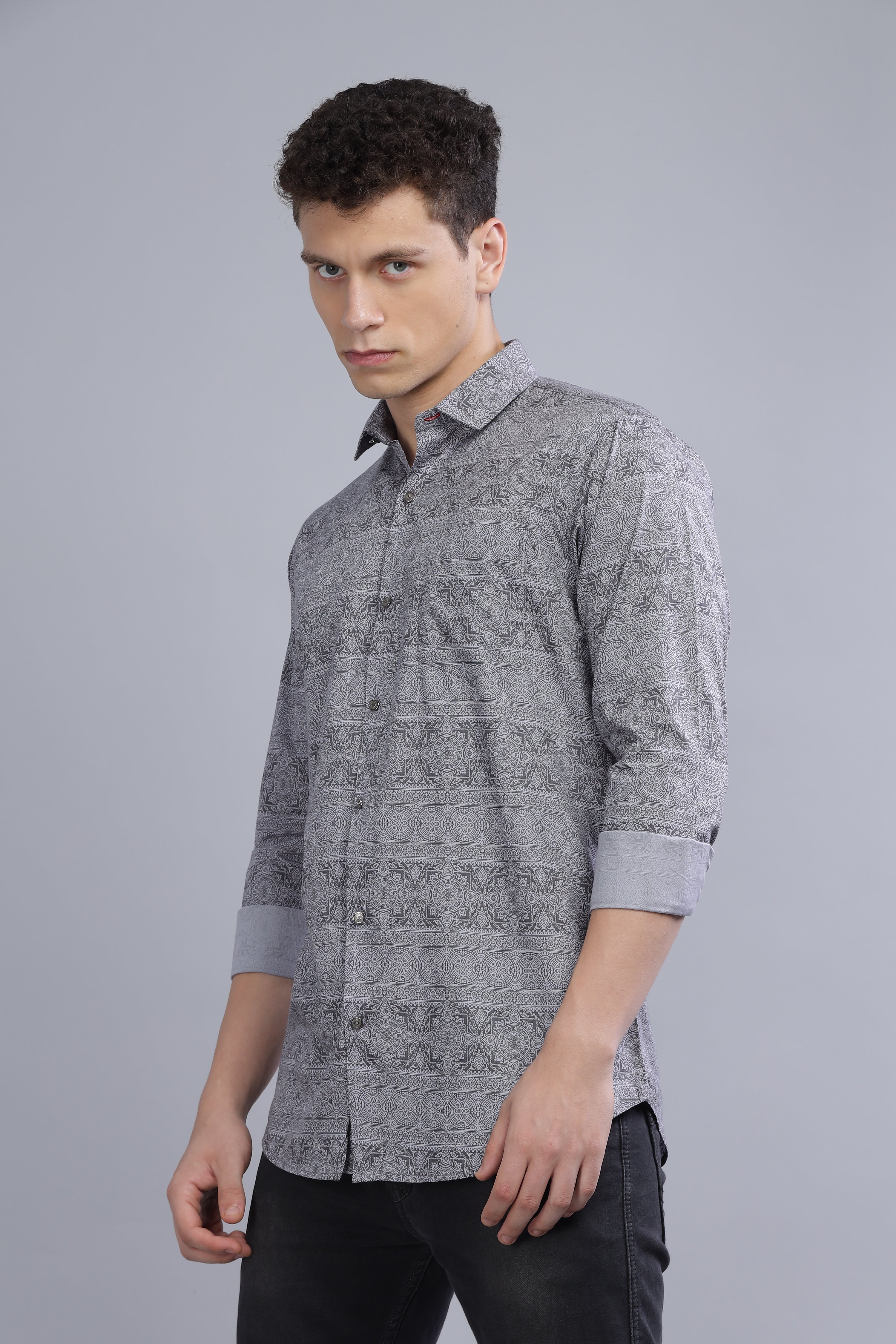 Casual Printed Grey Shirt