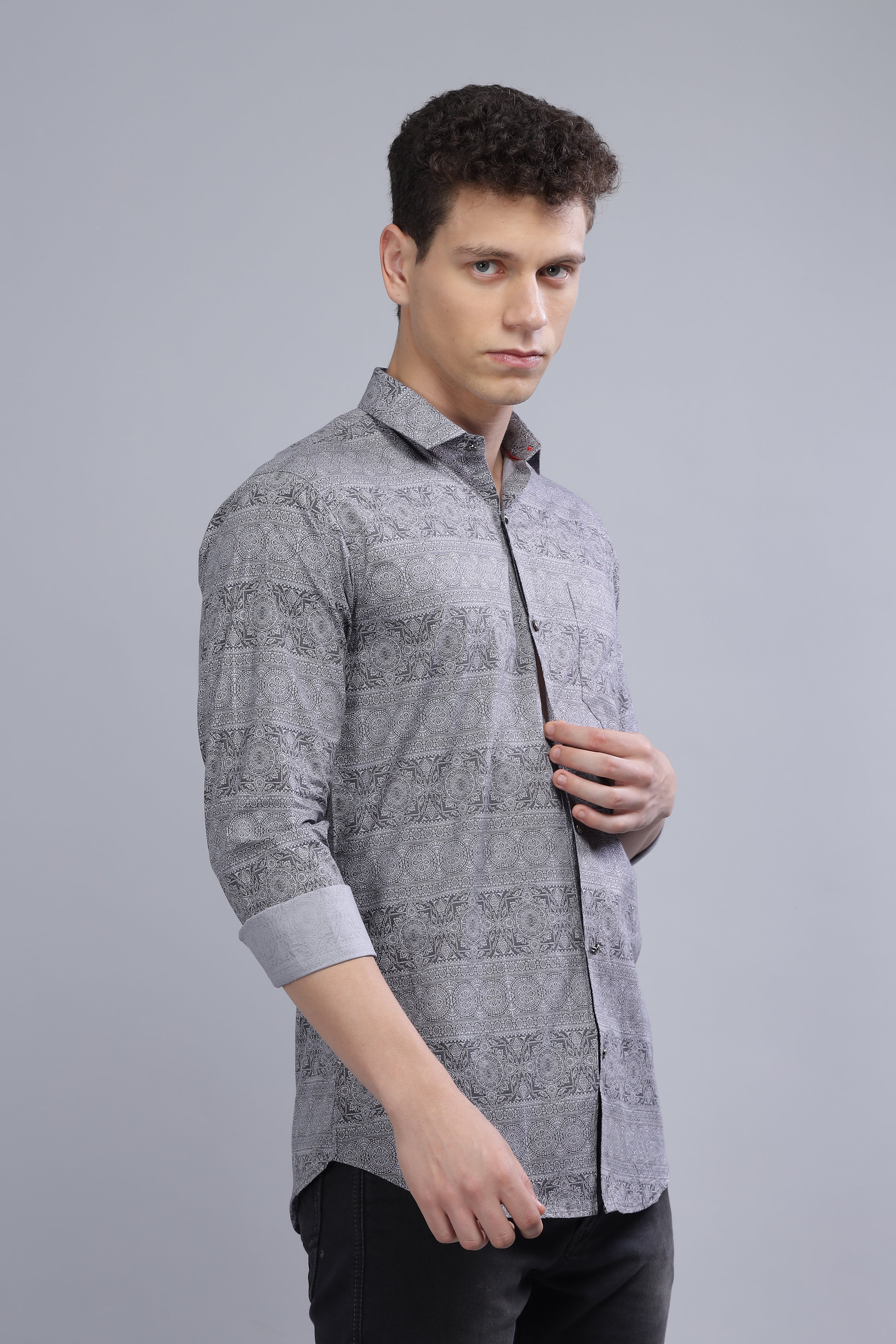 Casual Printed Grey Shirt