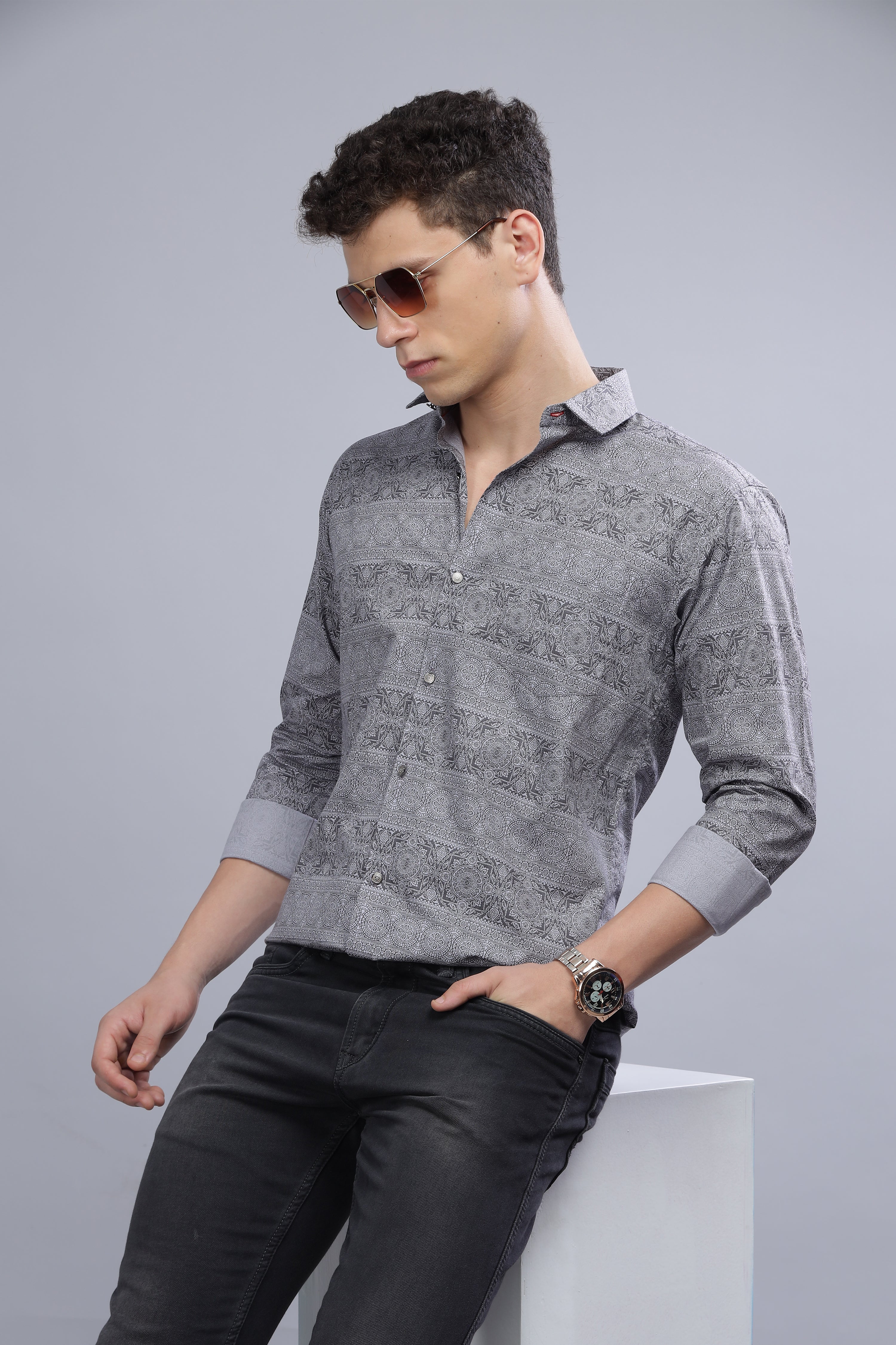 Casual Printed Grey Shirt