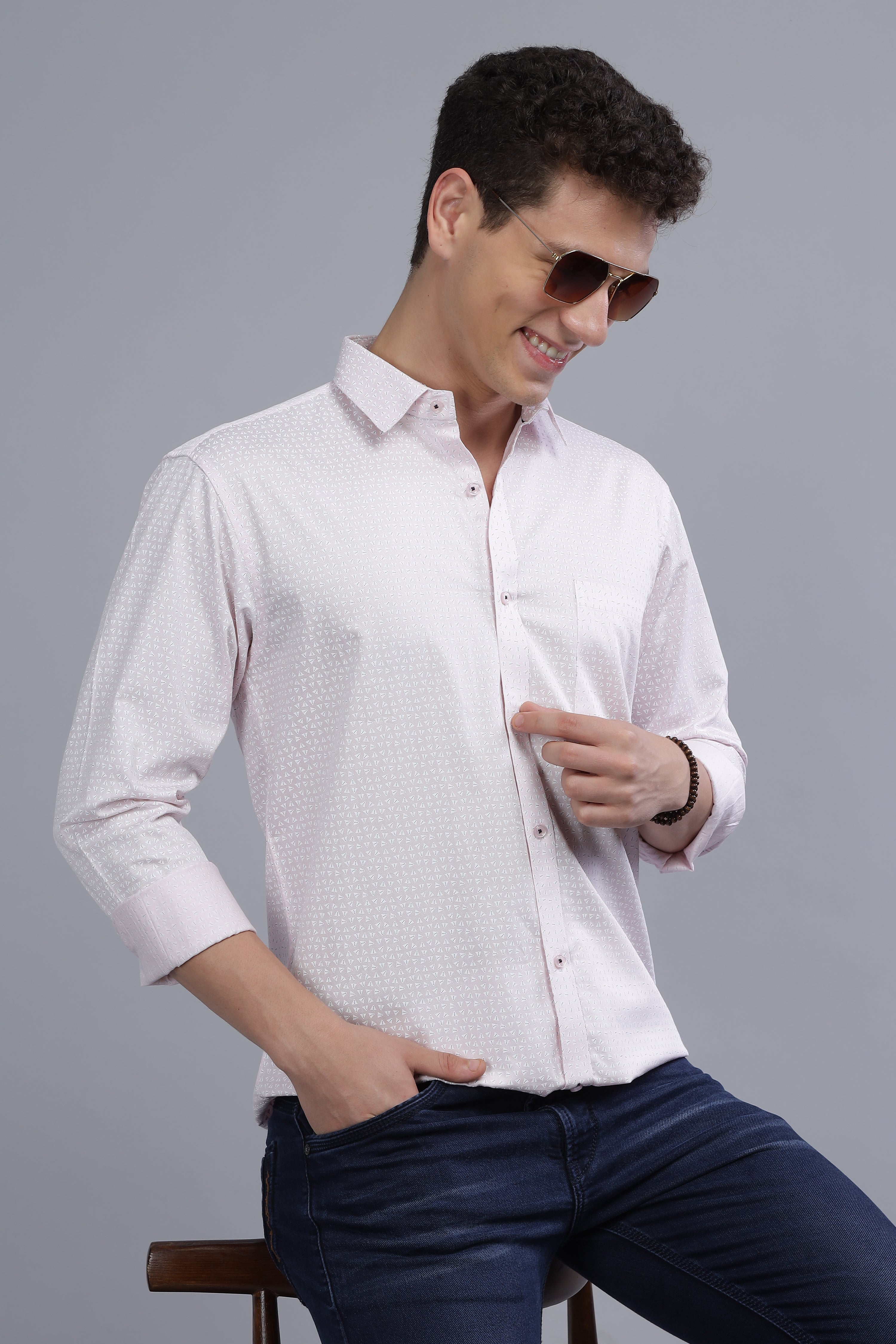 White Digital Formal Printed Shirt