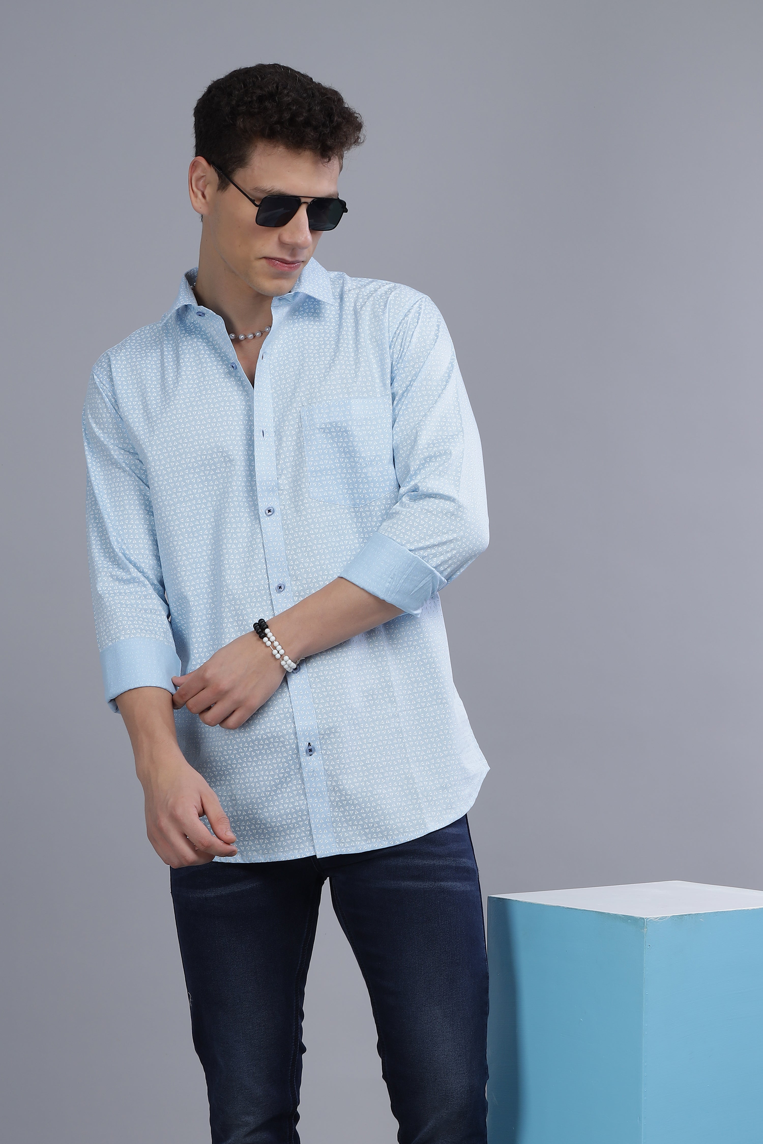 Blue Digital Formal Printed Shirt