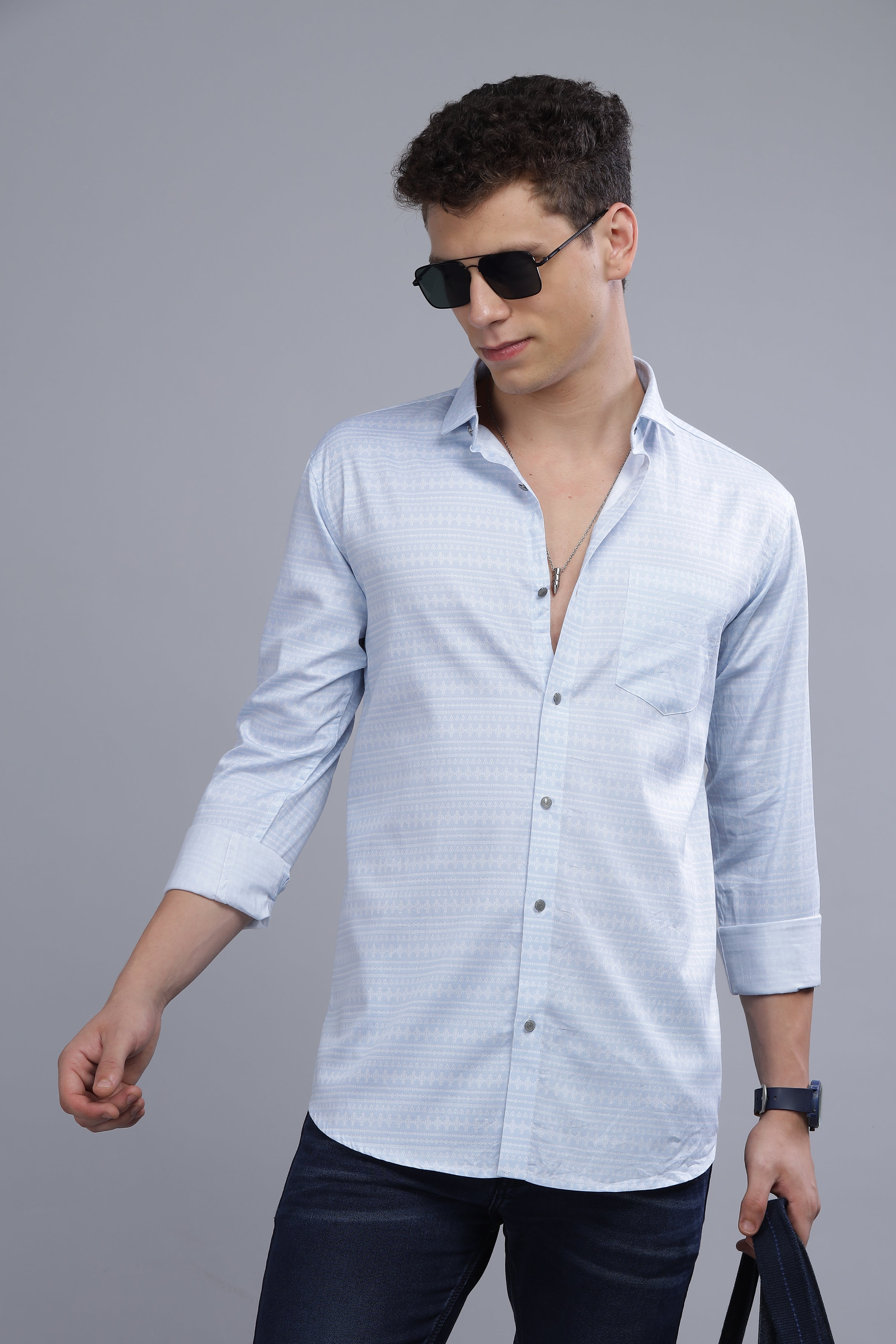 Designer Stripes Sky Blue Shirt