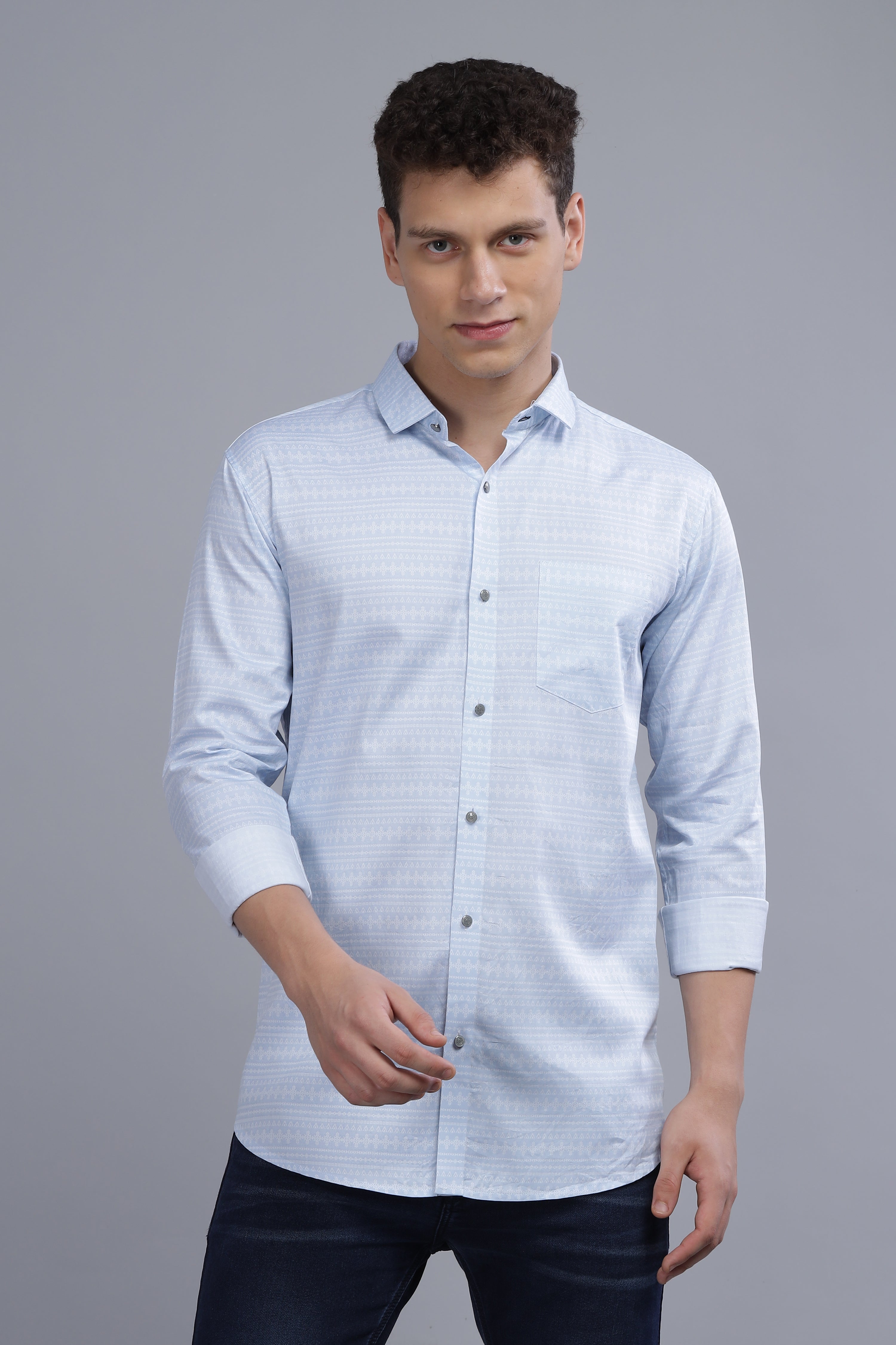 Designer Stripes Sky Blue Shirt