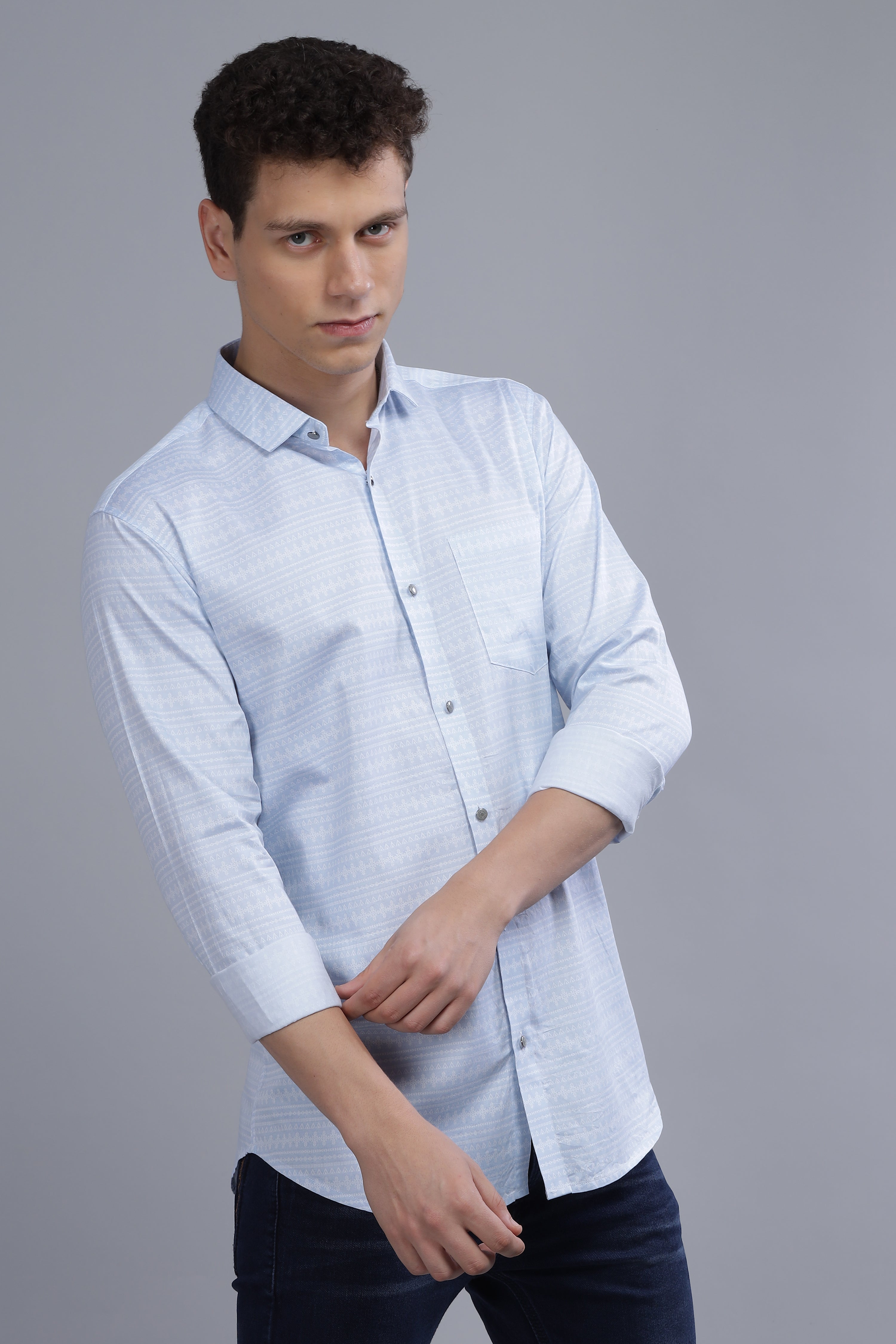 Designer Stripes Sky Blue Shirt