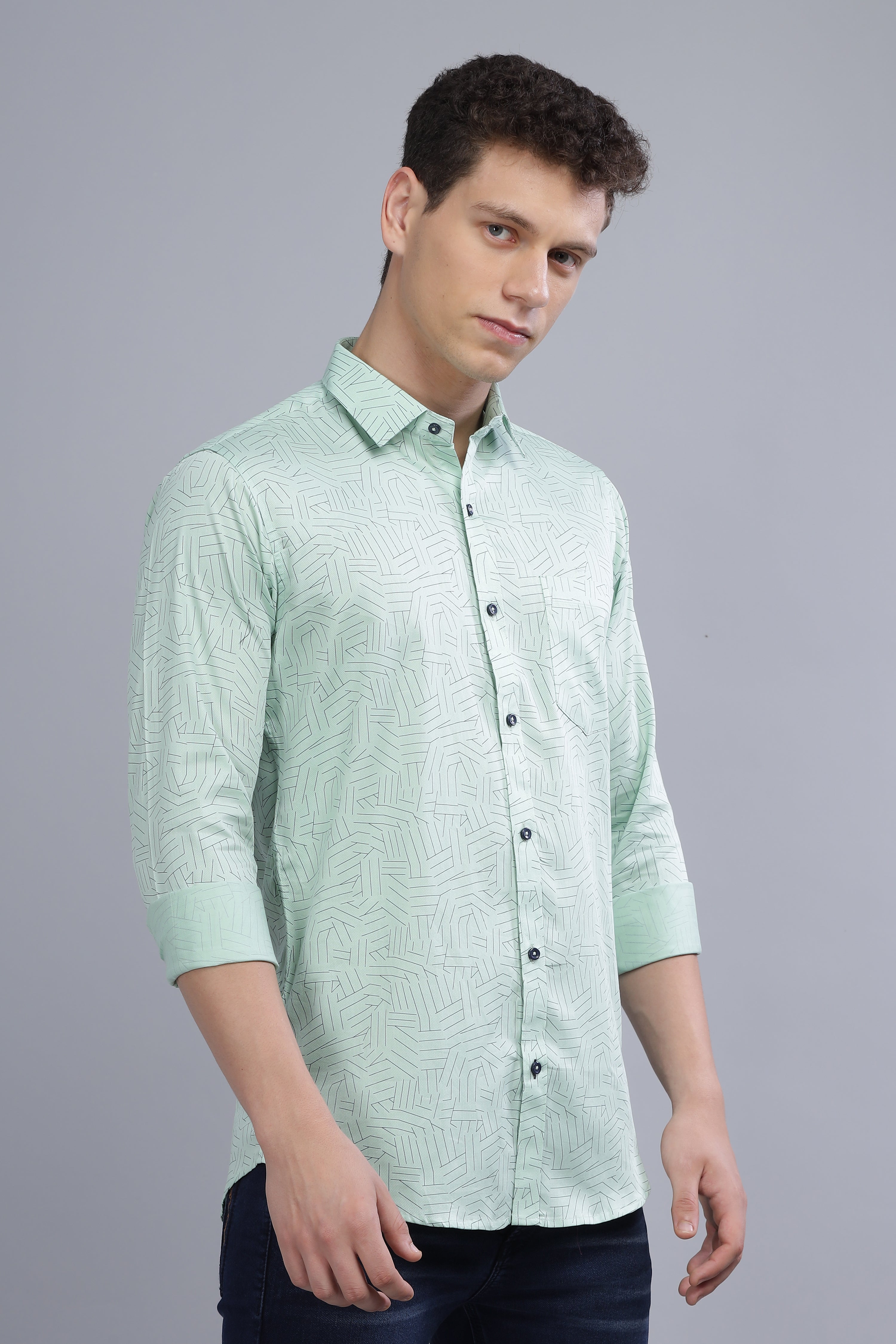 Green Lines Printed Shirt