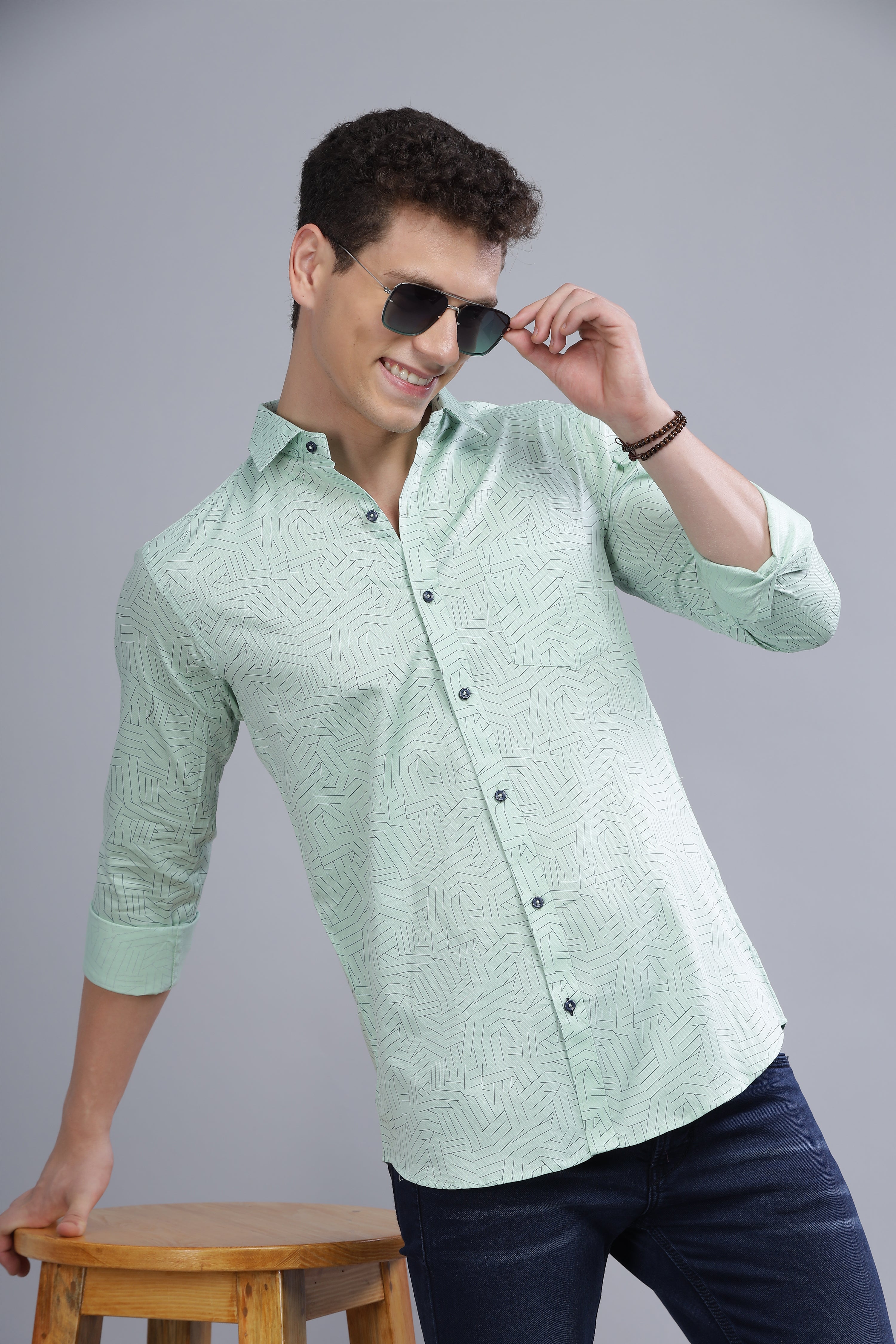 Green Lines Printed Shirt