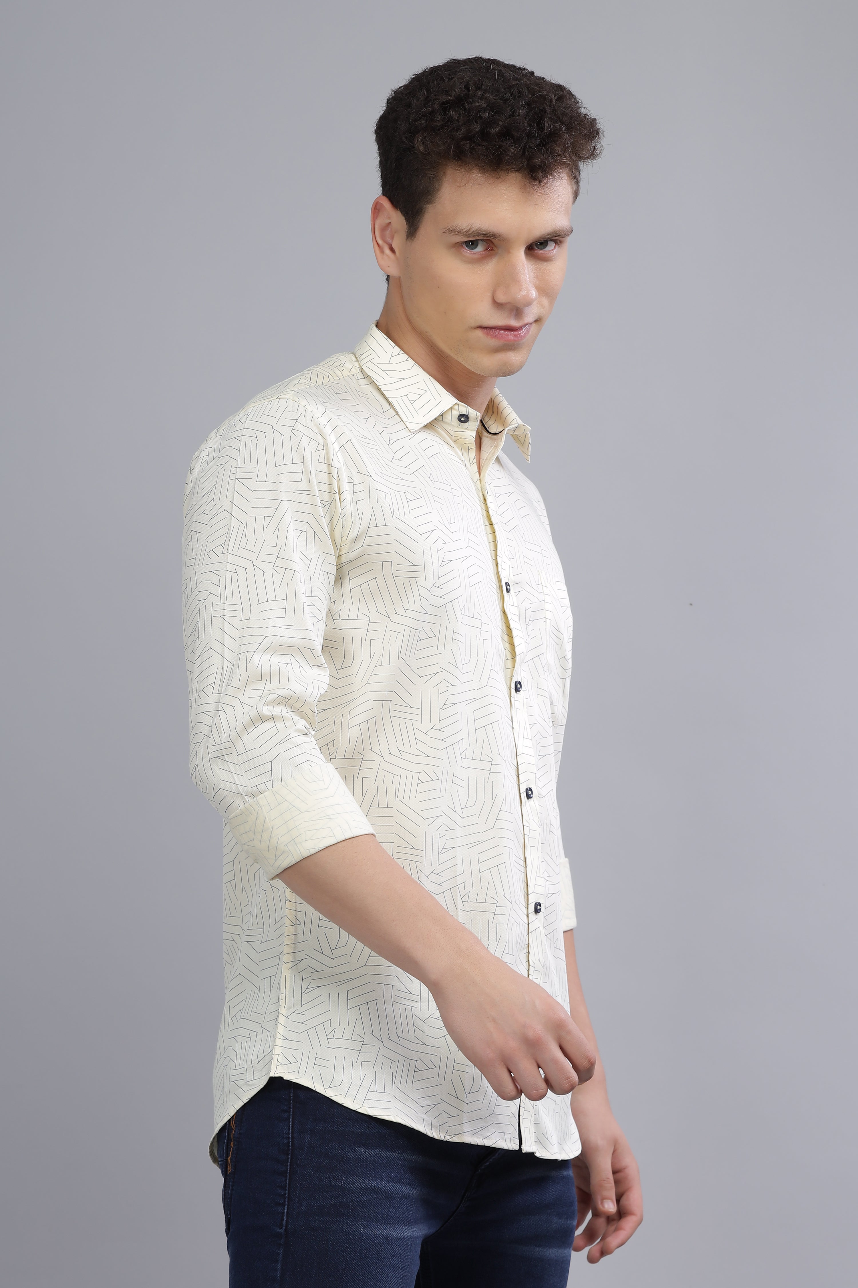 Beige Lines Printed Shirt