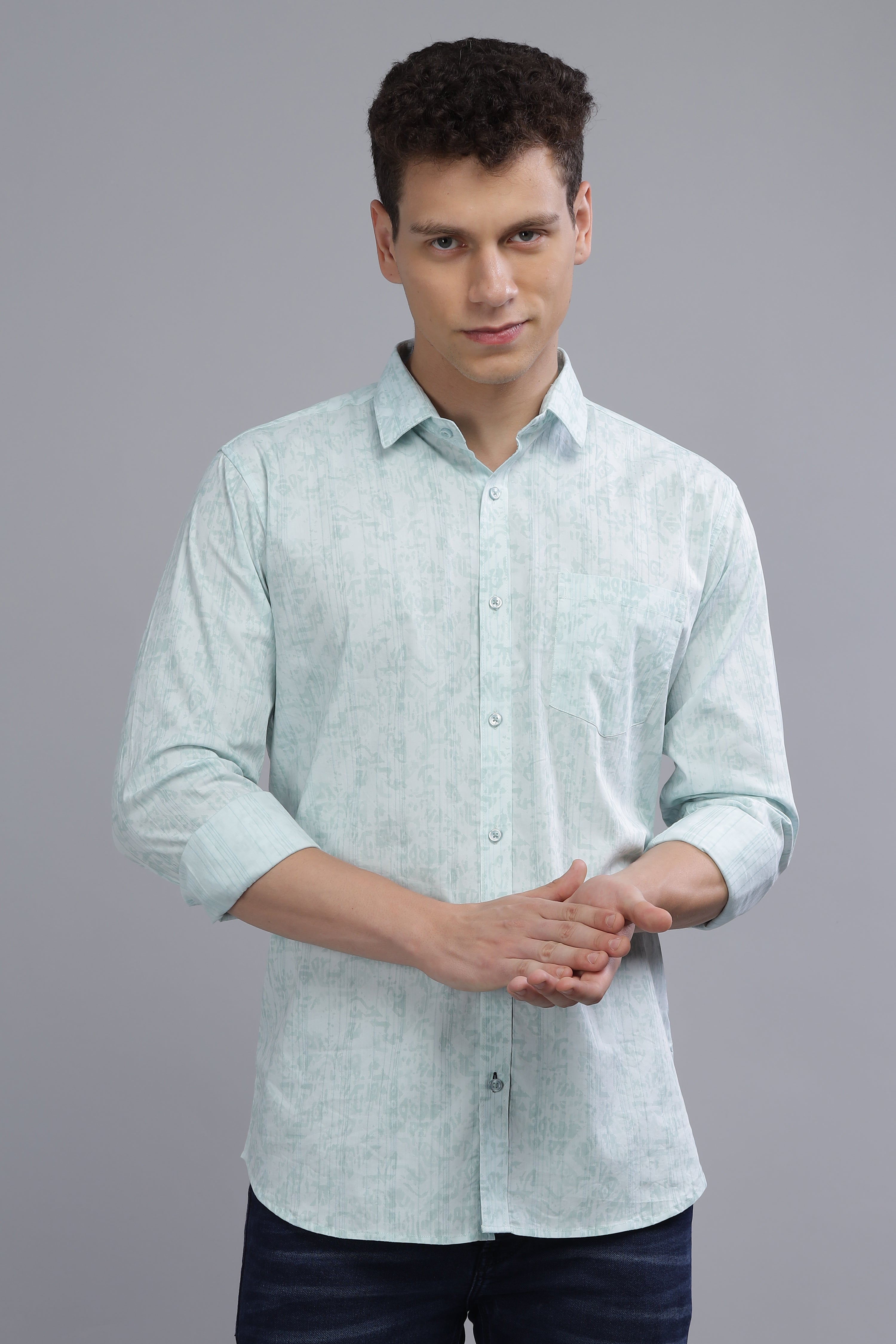 Blue Color Shaded Print Shirt