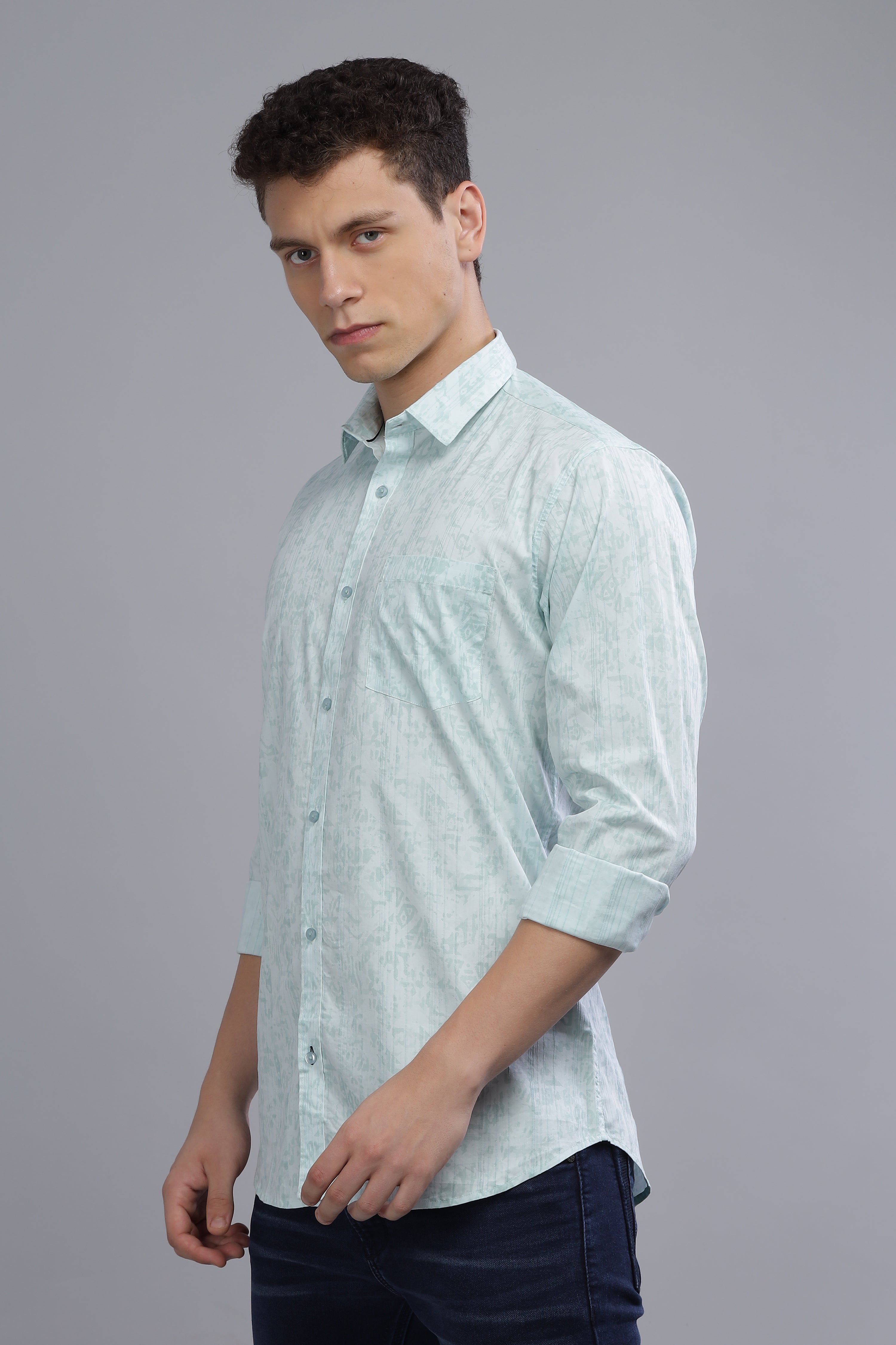 Blue Color Shaded Print Shirt