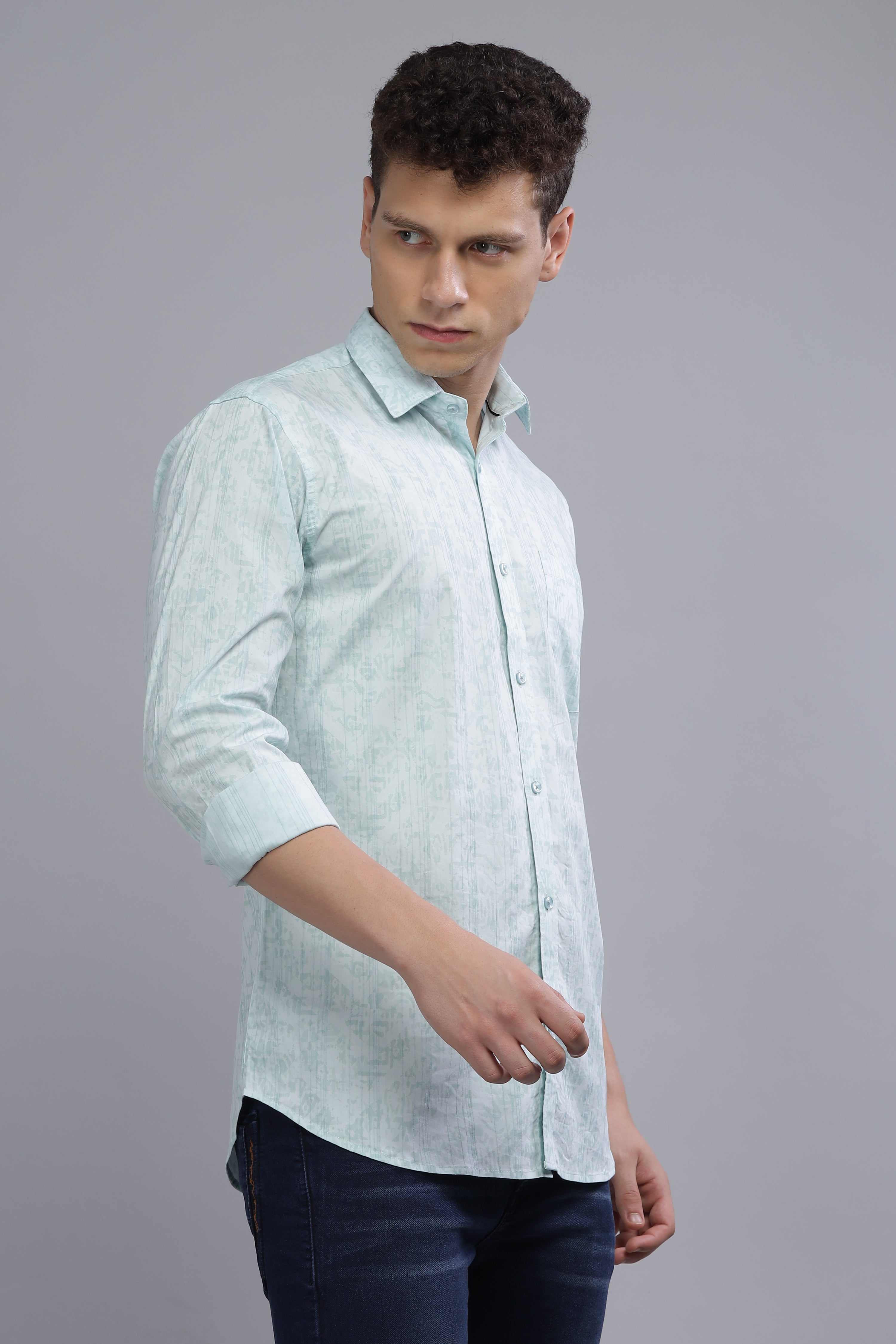 Blue Color Shaded Print Shirt