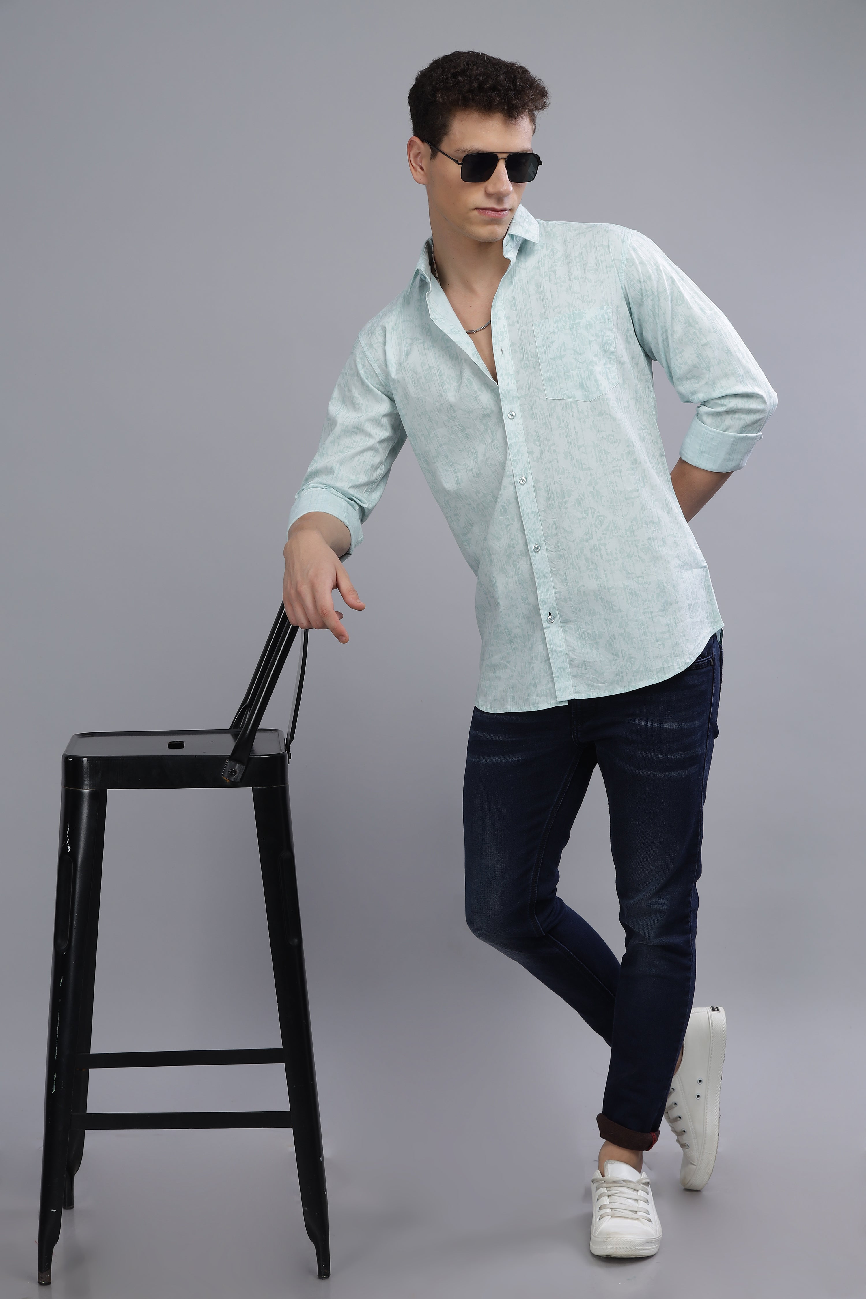 Blue Color Shaded Print Shirt