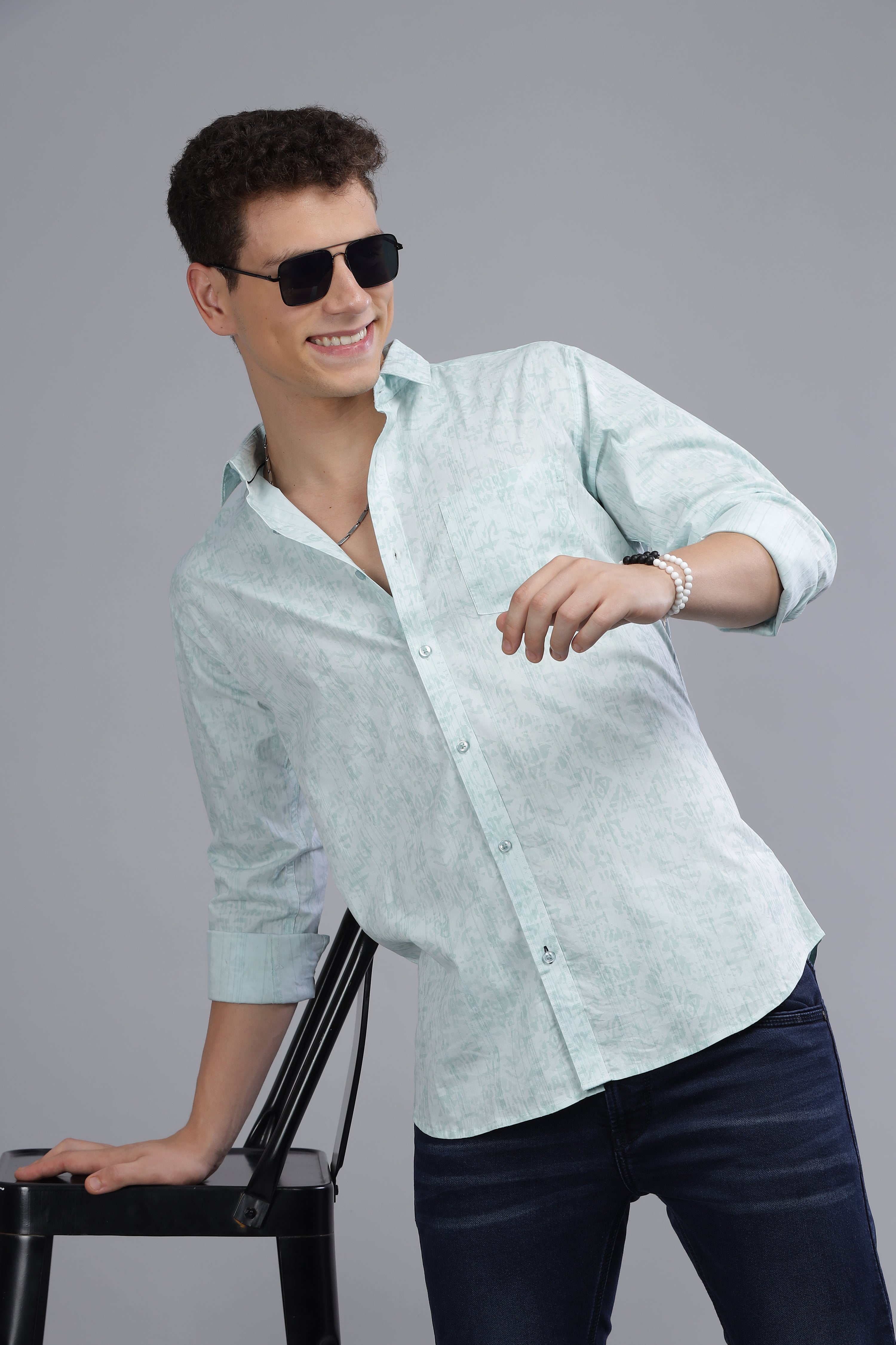 Blue Color Shaded Print Shirt