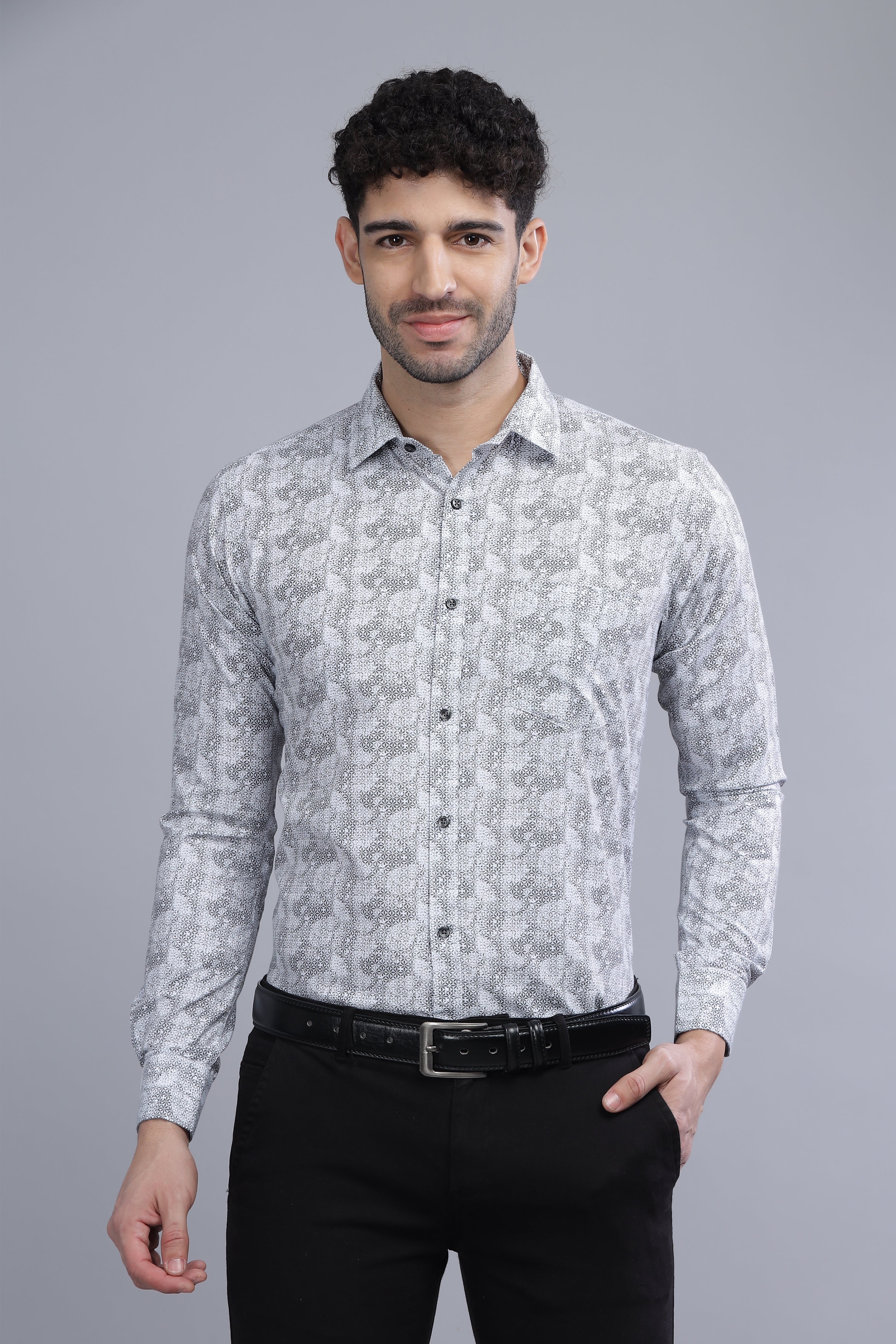 Grey Designer Printed Shirt